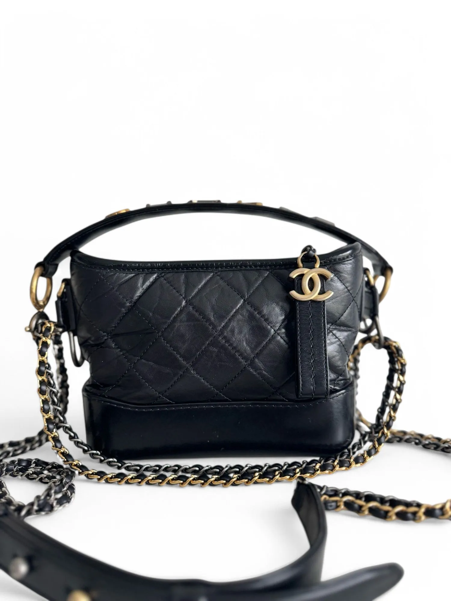 Chanel Gabrielle Top Handle Small Black Calfskin Leather, Mixed-tone Hardware