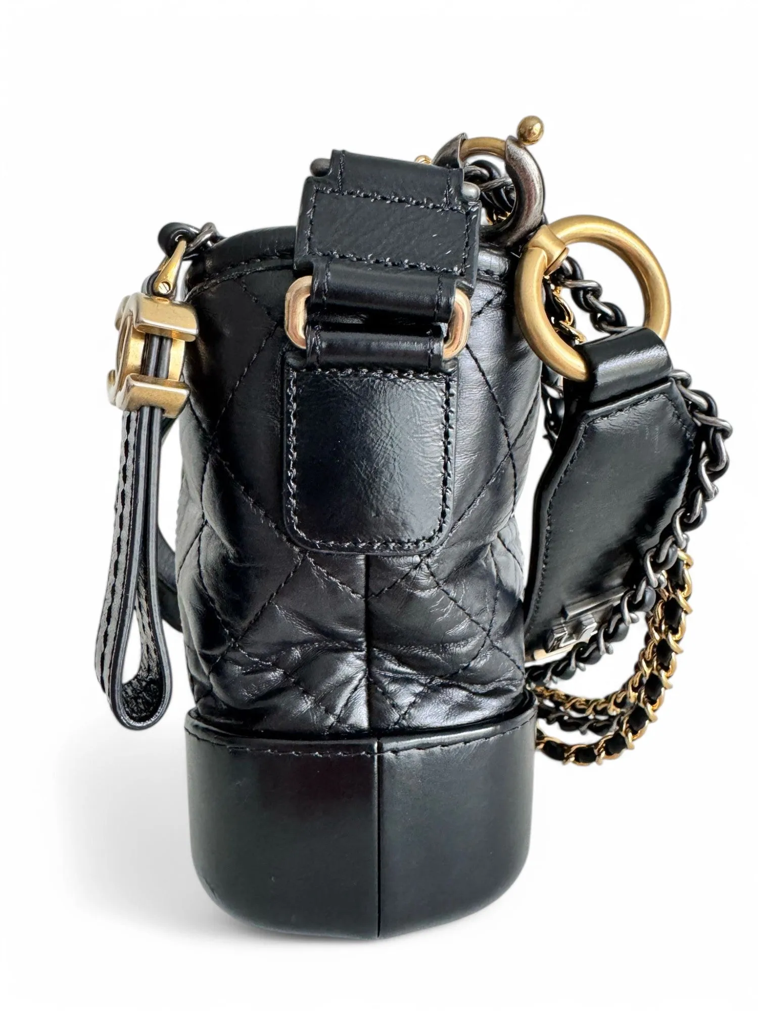 Chanel Gabrielle Top Handle Small Black Calfskin Leather, Mixed-tone Hardware