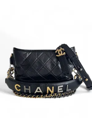 Chanel Gabrielle Top Handle Small Black Calfskin Leather, Mixed-tone Hardware