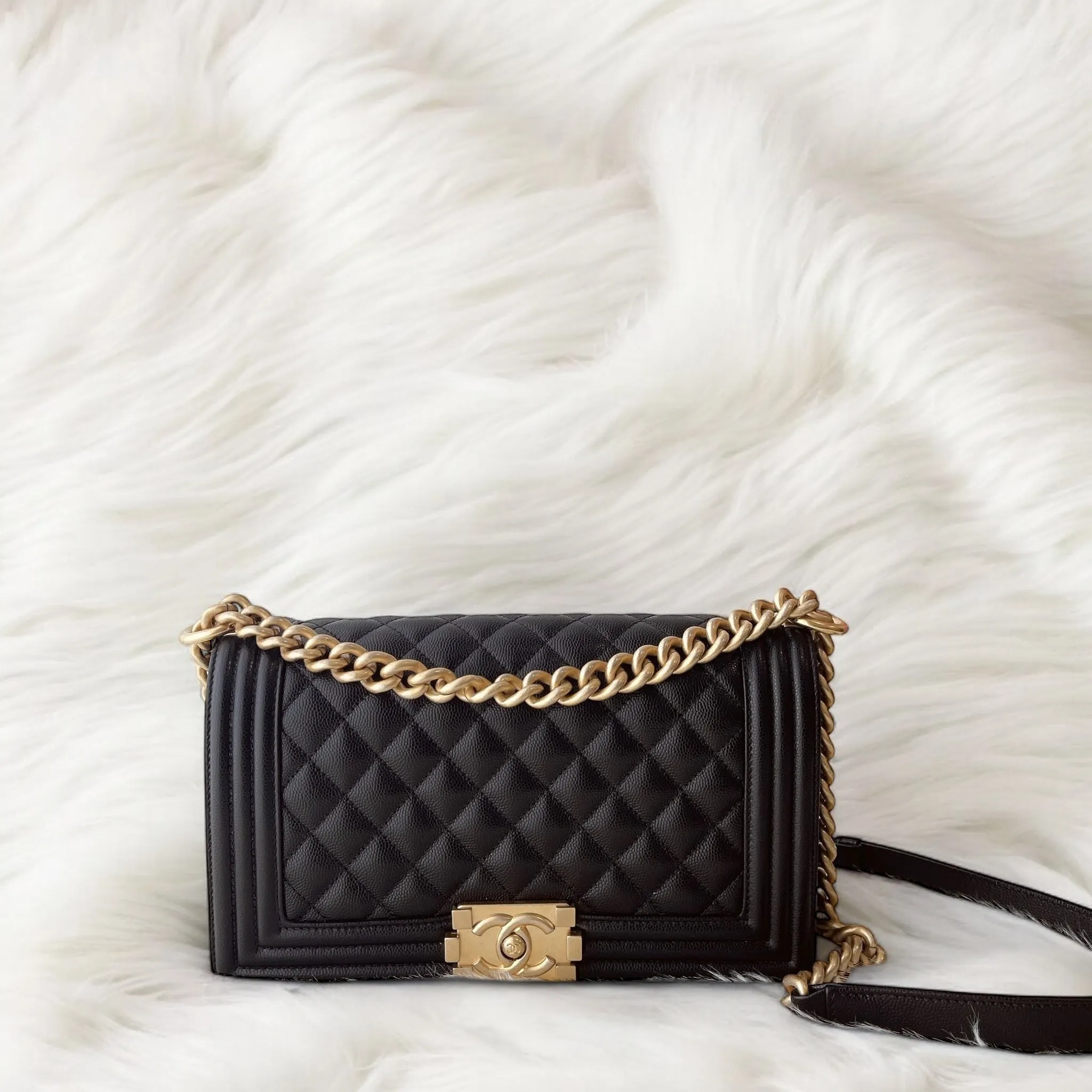 Chanel Leboy Old MediumBlack Caviar Gold-tone Hardware