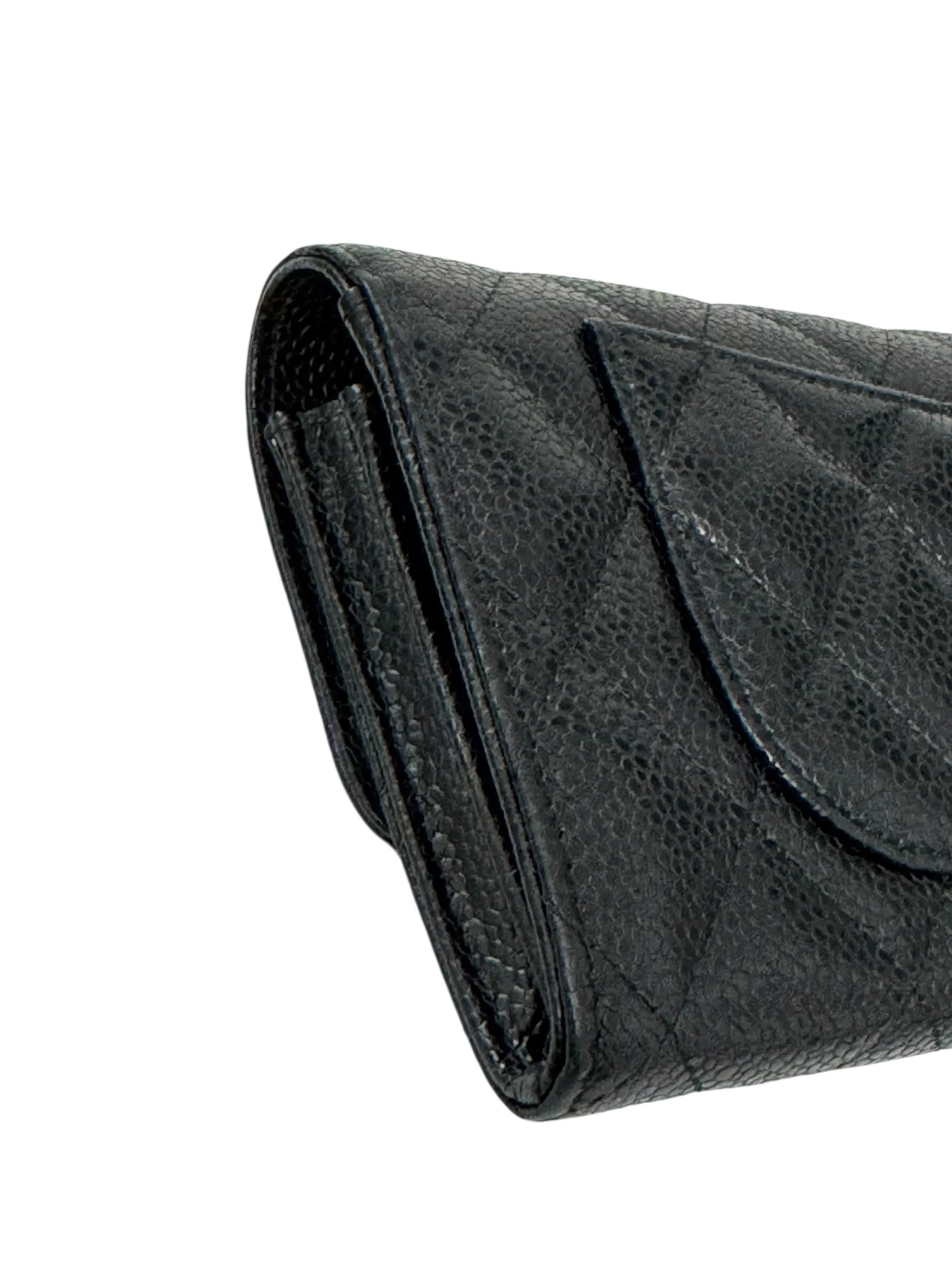 Chanel Long Zip Wallet Black Caviar Gold-tone Hardware