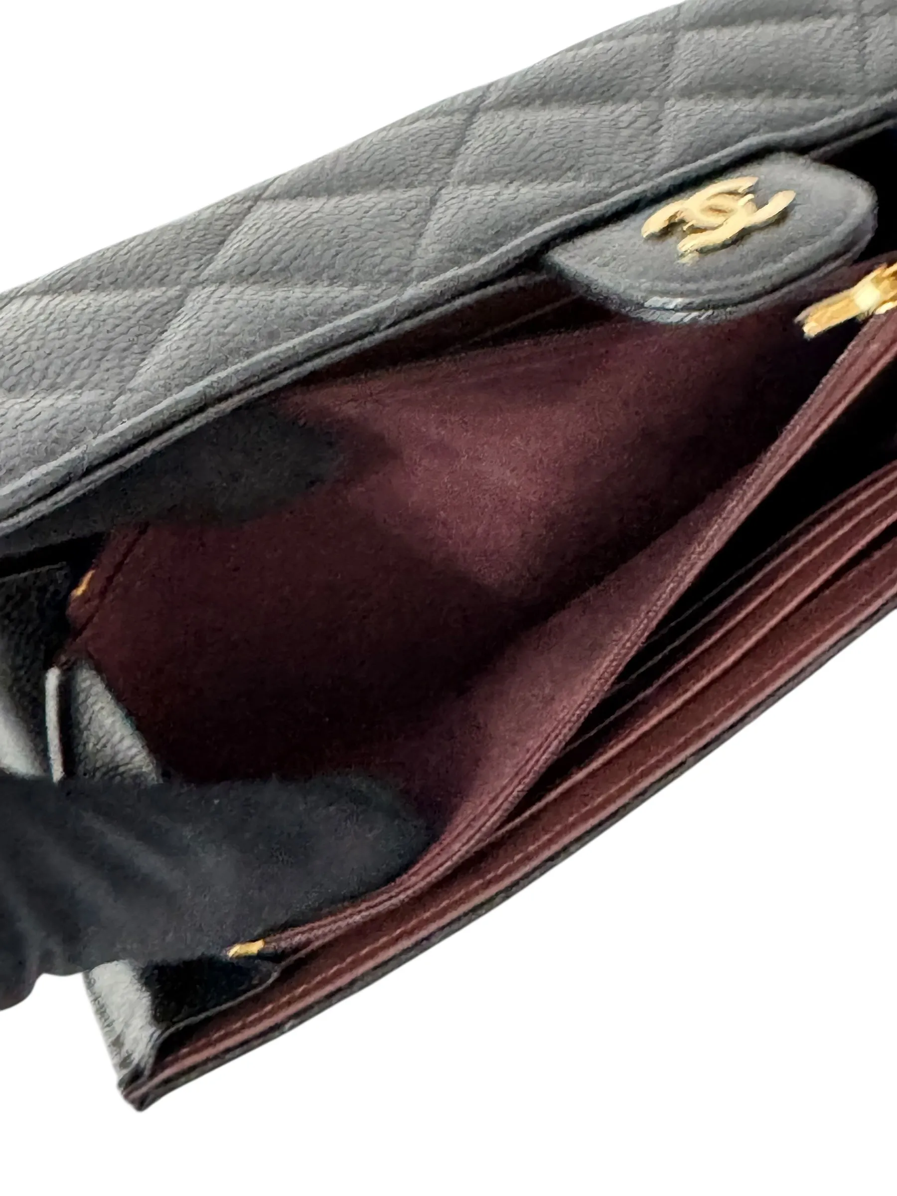 Chanel Long Zip Wallet Black Caviar Gold-tone Hardware