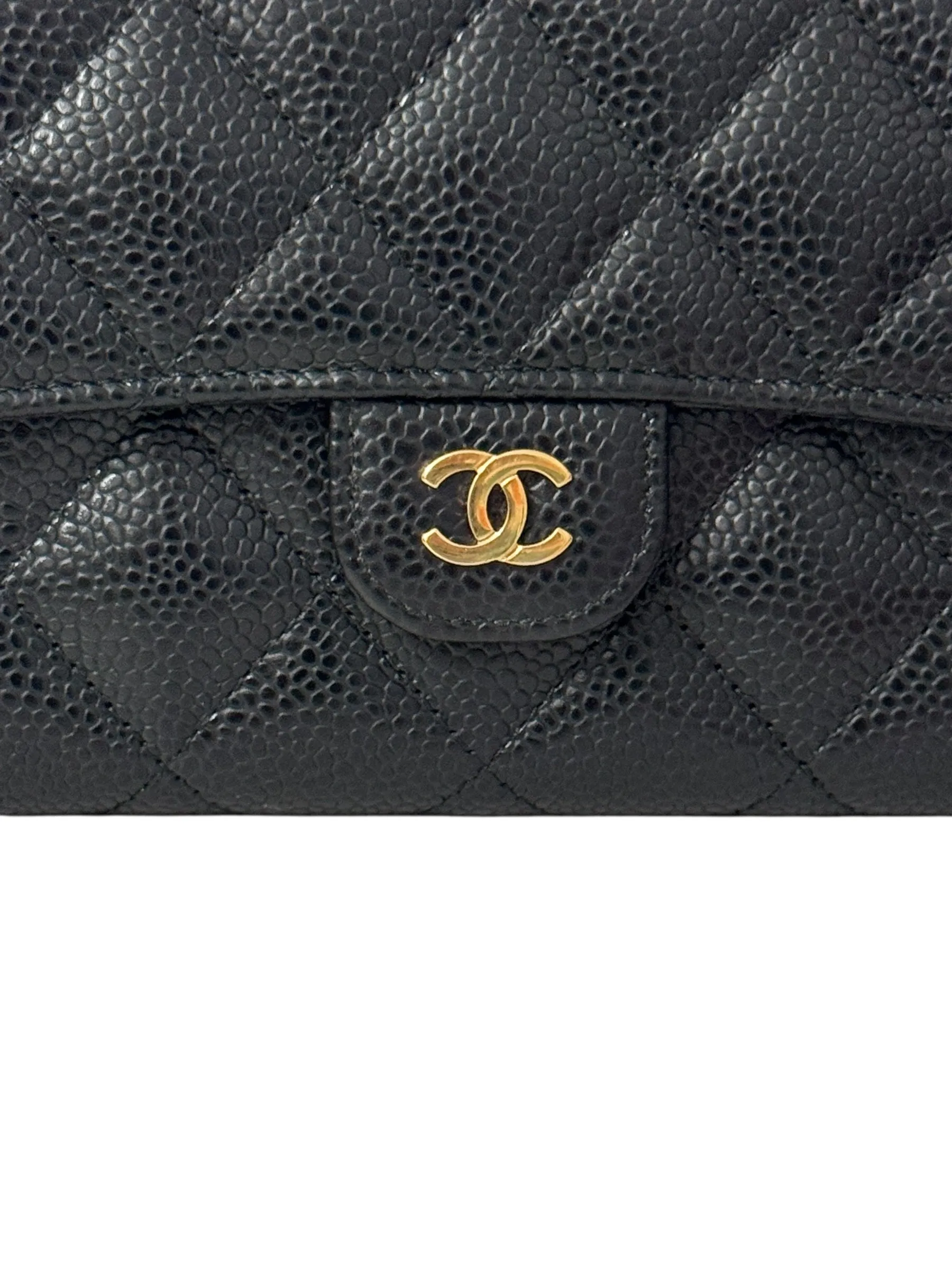 Chanel Long Zip Wallet Black Caviar Gold-tone Hardware