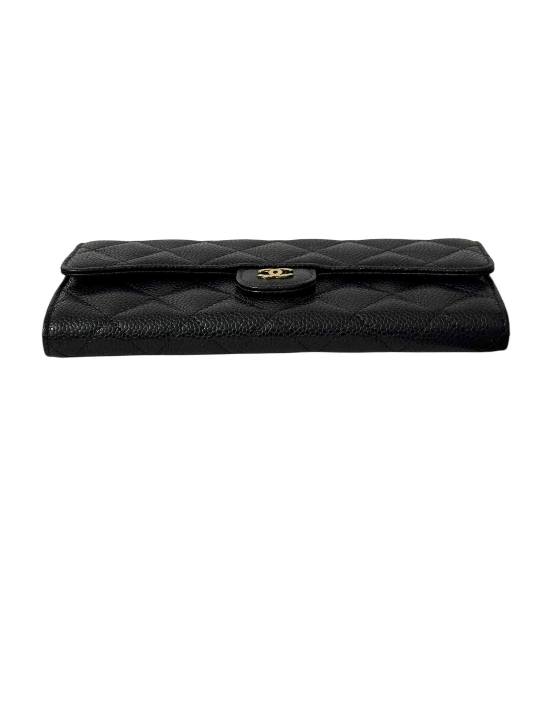 Chanel Long Zip Wallet Black Caviar Gold-tone Hardware