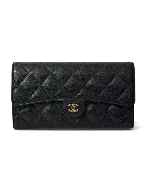 Chanel Long Zip Wallet Black Caviar Gold-tone Hardware