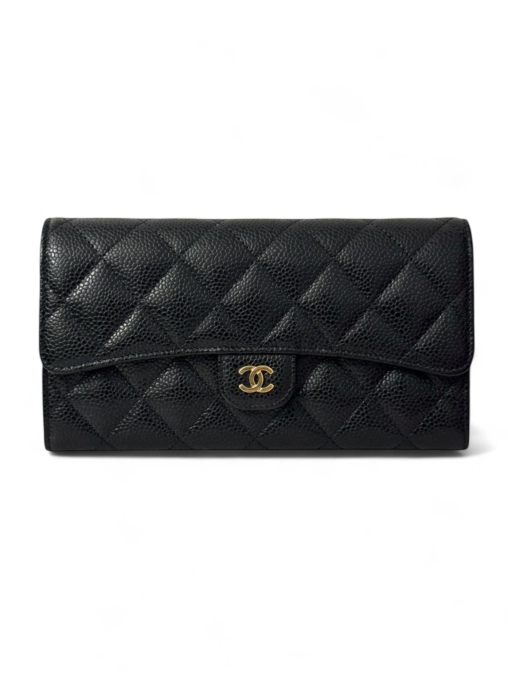 Chanel Long Zip Wallet Black Caviar Gold-tone Hardware