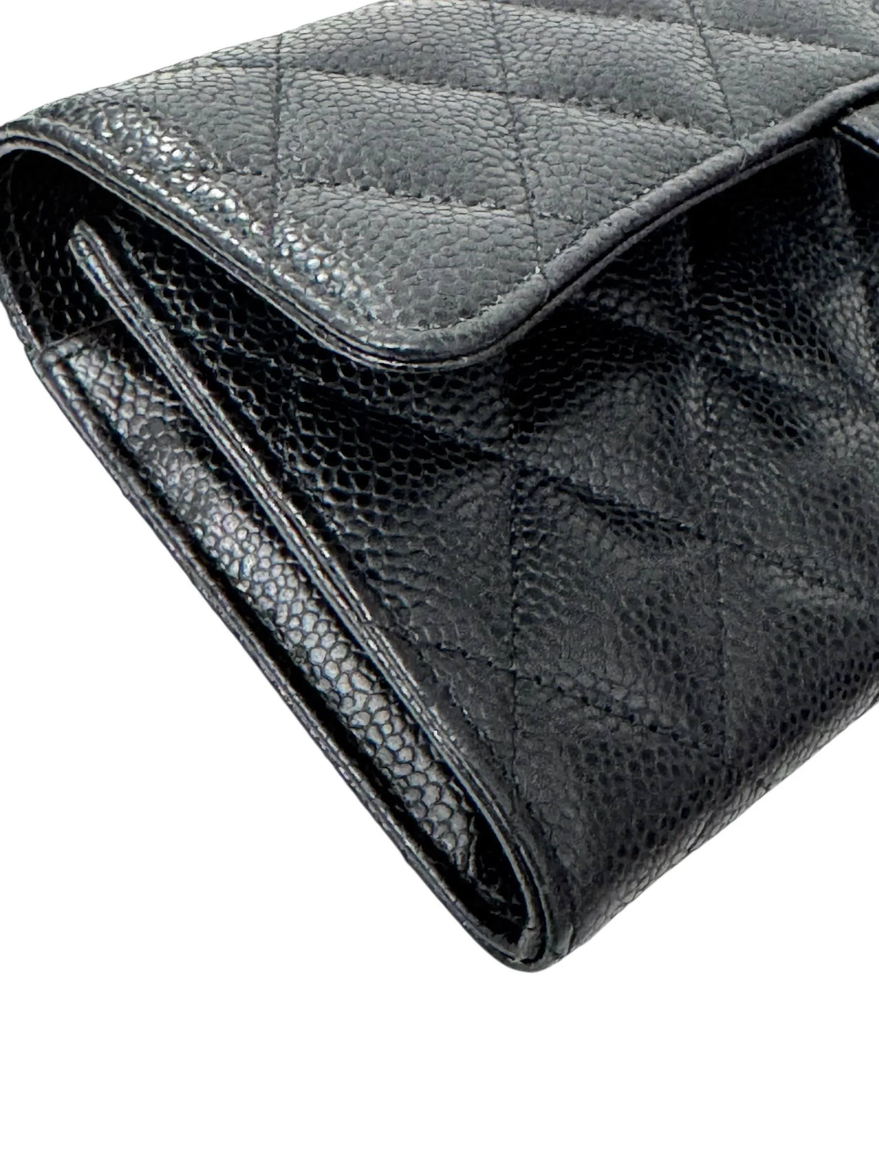 Chanel Long Zip Wallet Black Caviar Gold-tone Hardware
