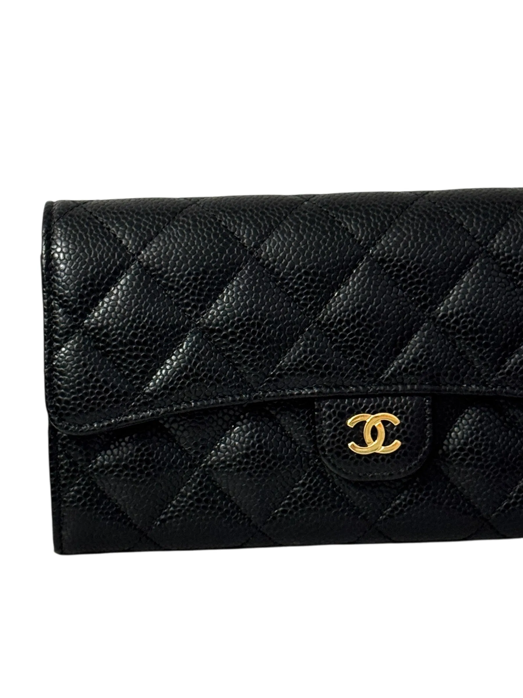 Chanel Long Zip Wallet Black Caviar Gold-tone Hardware