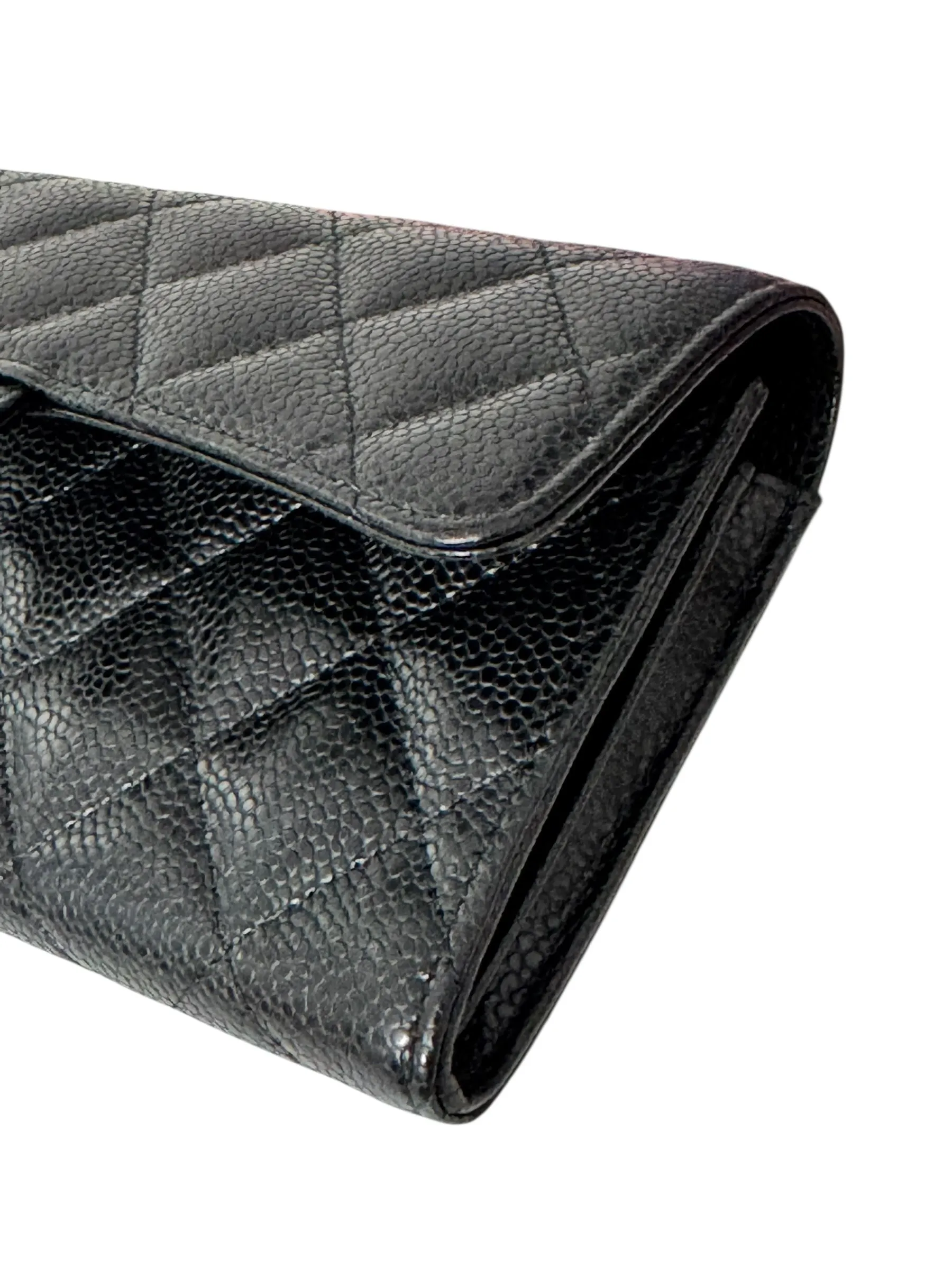 Chanel Long Zip Wallet Black Caviar Gold-tone Hardware