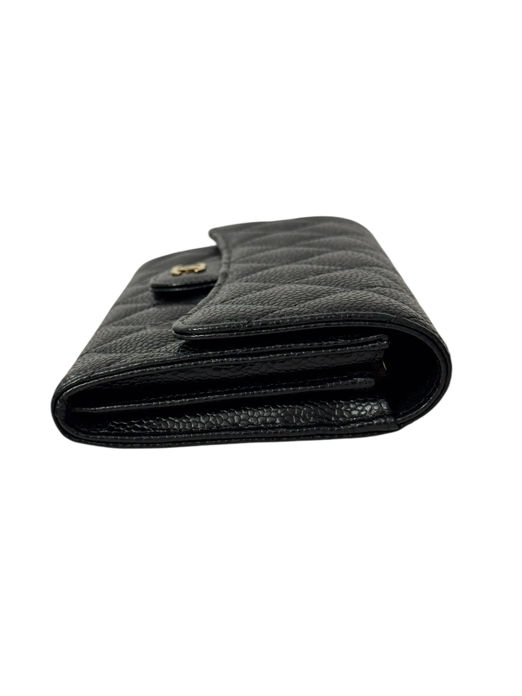 Chanel Long Zip Wallet Black Caviar Gold-tone Hardware