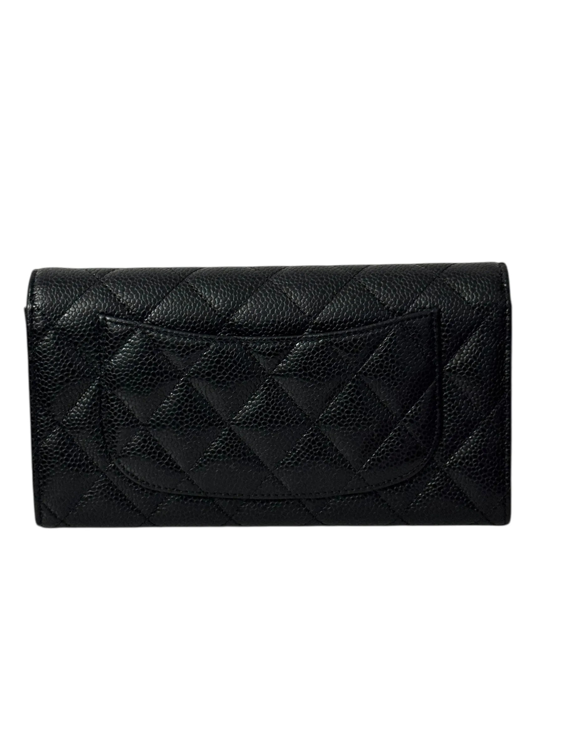 Chanel Long Zip Wallet Black Caviar Gold-tone Hardware