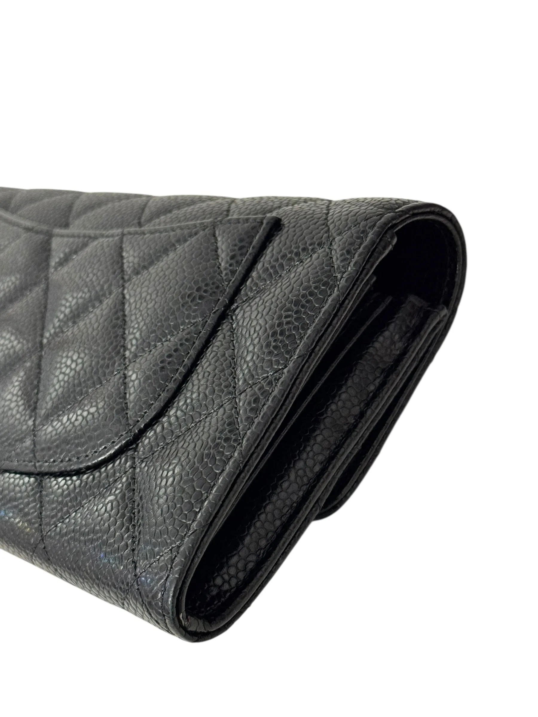 Chanel Long Zip Wallet Black Caviar Gold-tone Hardware