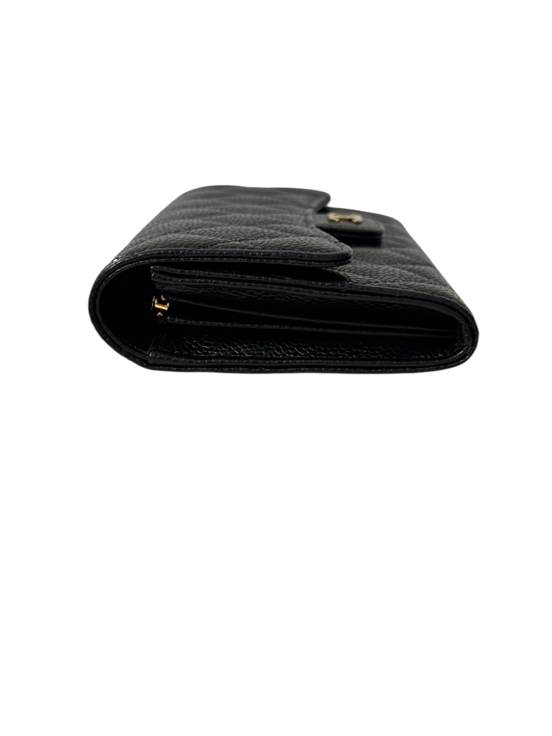 Chanel Long Zip Wallet Black Caviar Gold-tone Hardware