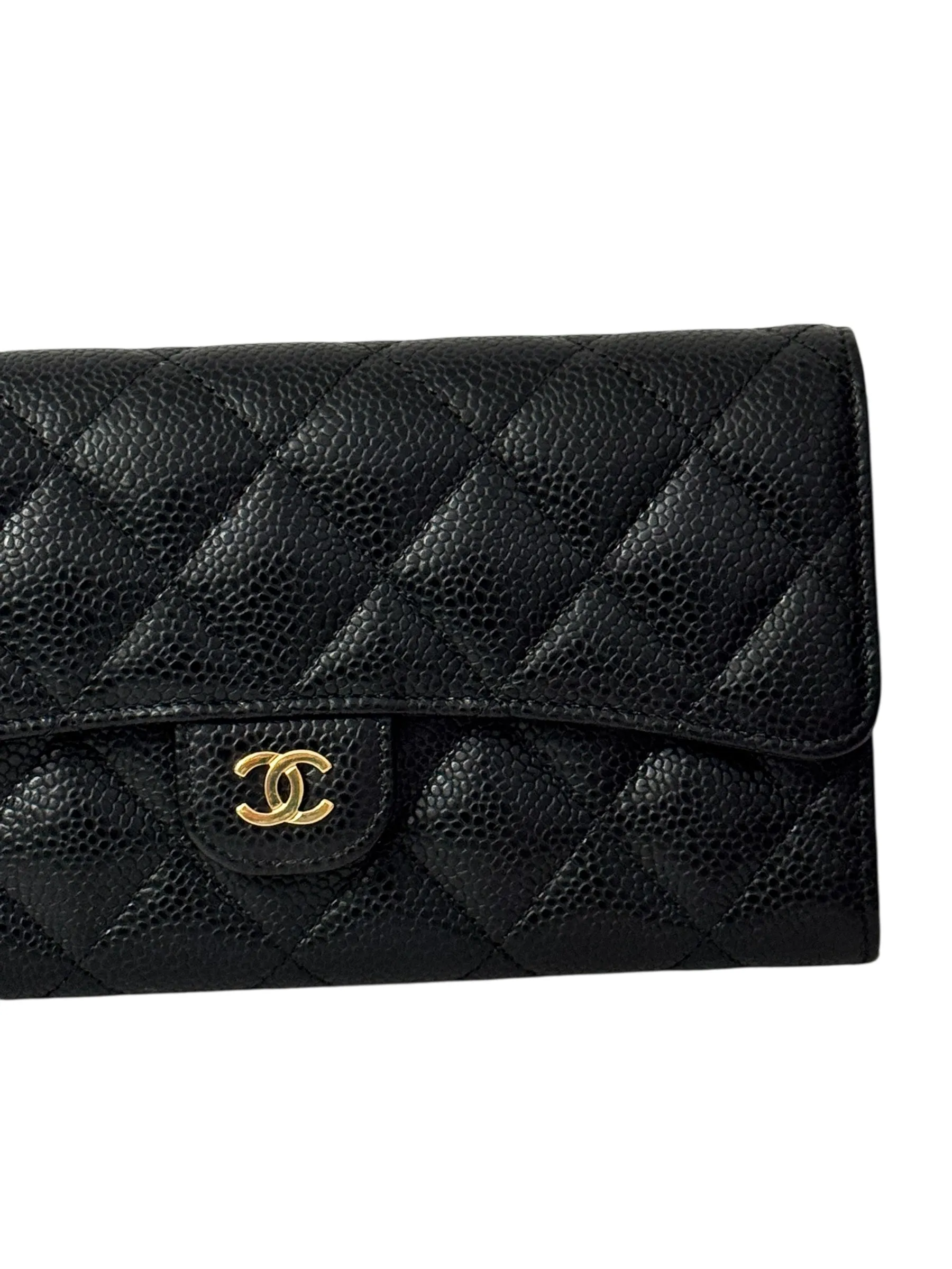 Chanel Long Zip Wallet Black Caviar Gold-tone Hardware