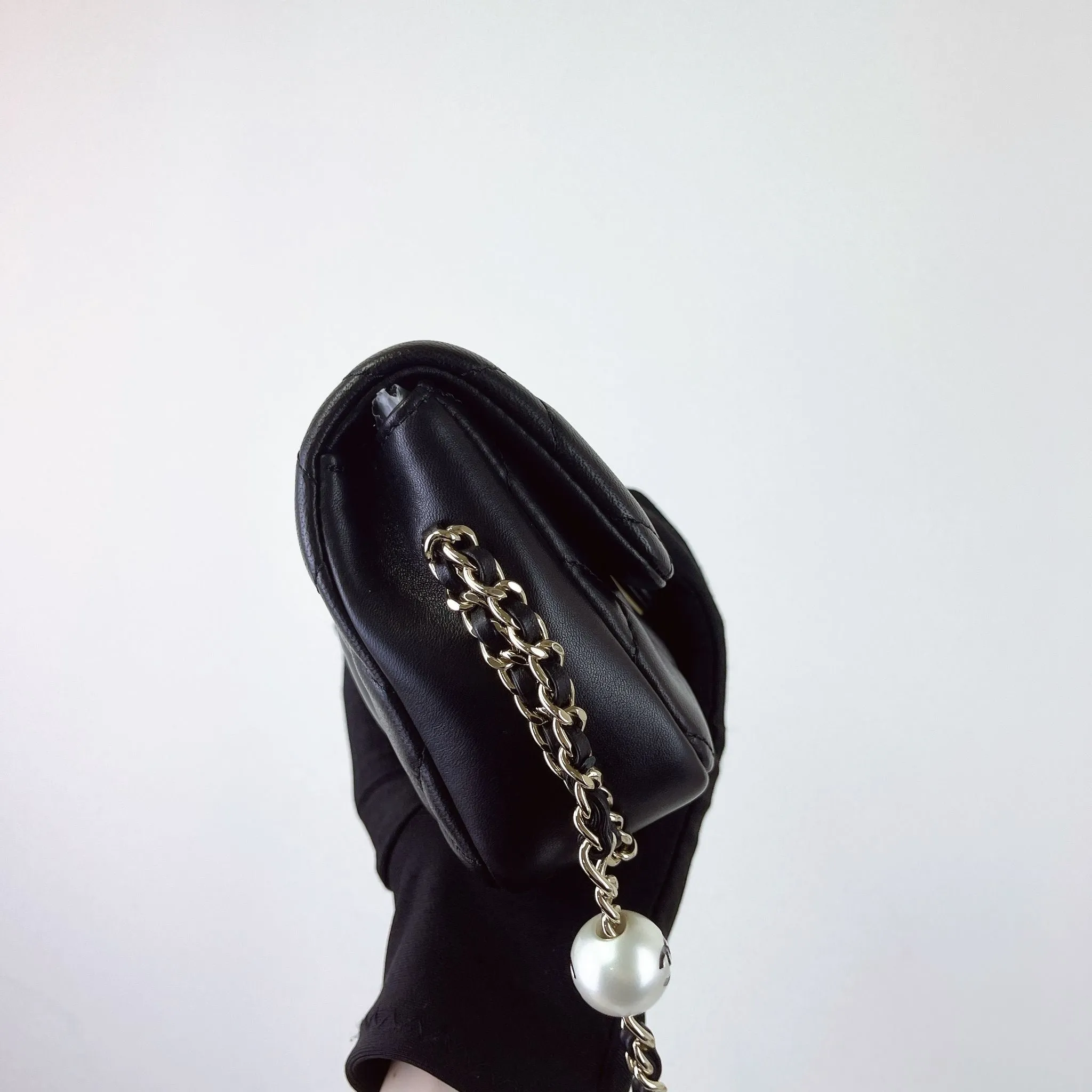 Chanel Precious Pearls Mini Flap Black Lambskin Light Gold-tone Hardware
