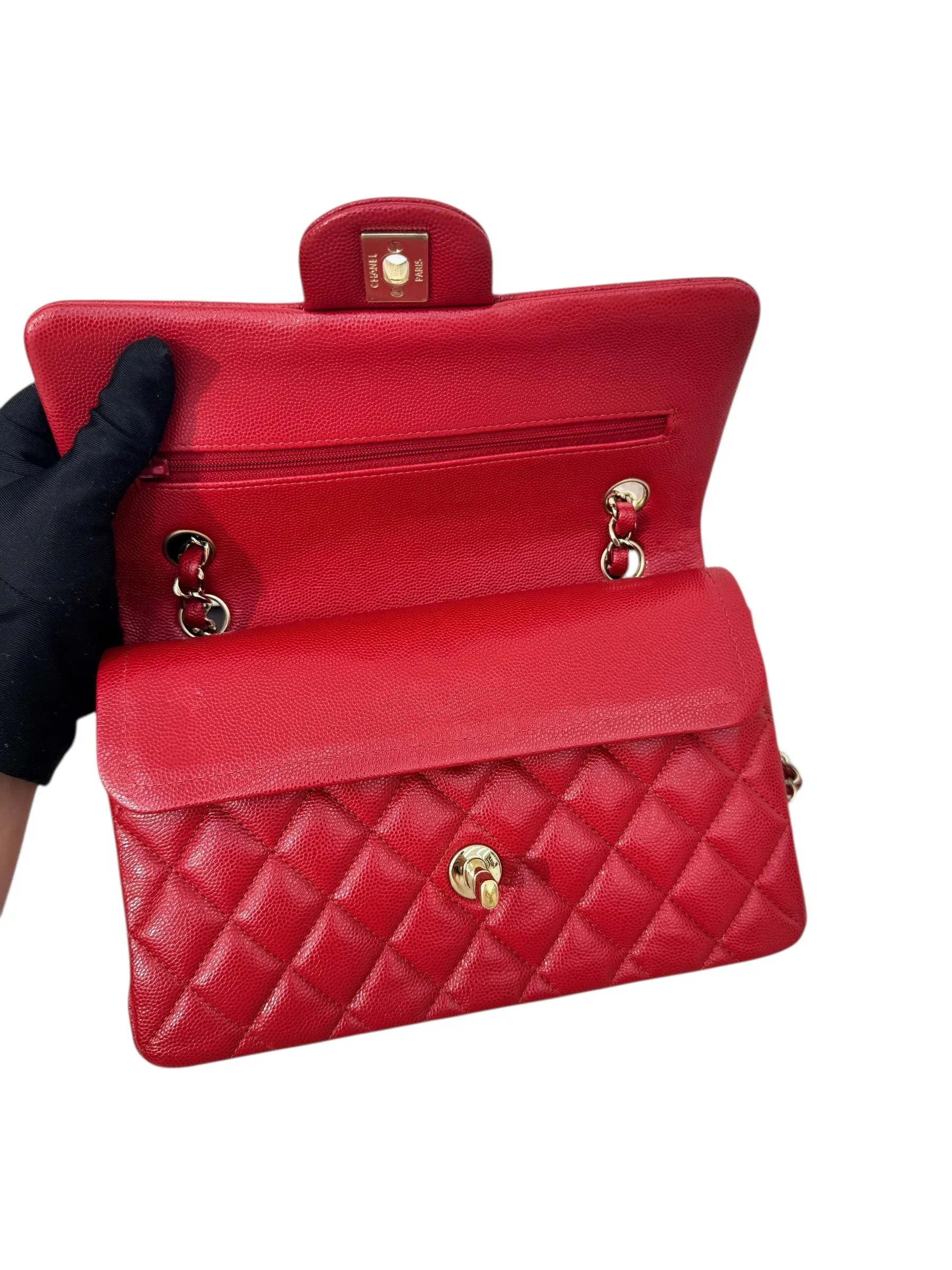 Chanel Timeless Classic Small 19B True Red Caviar Gold-tone Hardware