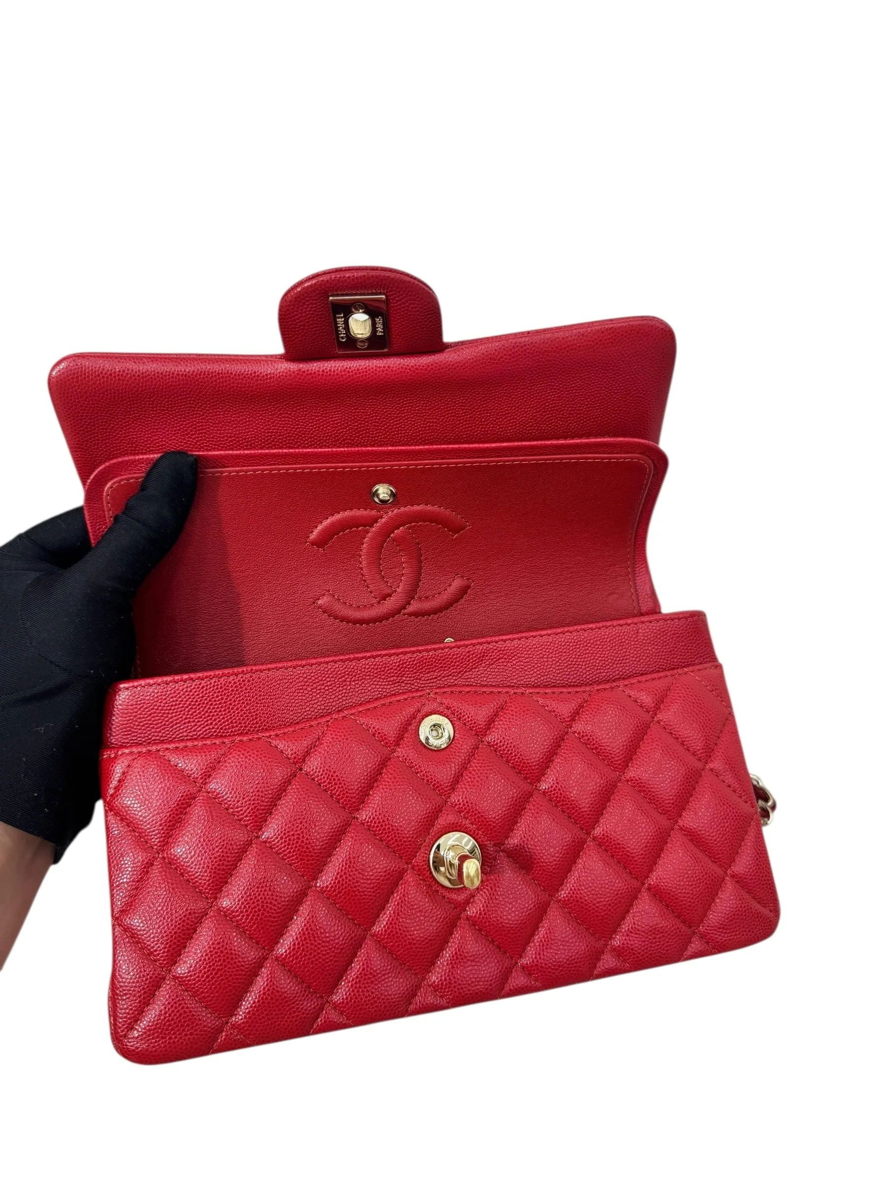 Chanel Timeless Classic Small 19B True Red Caviar Gold-tone Hardware