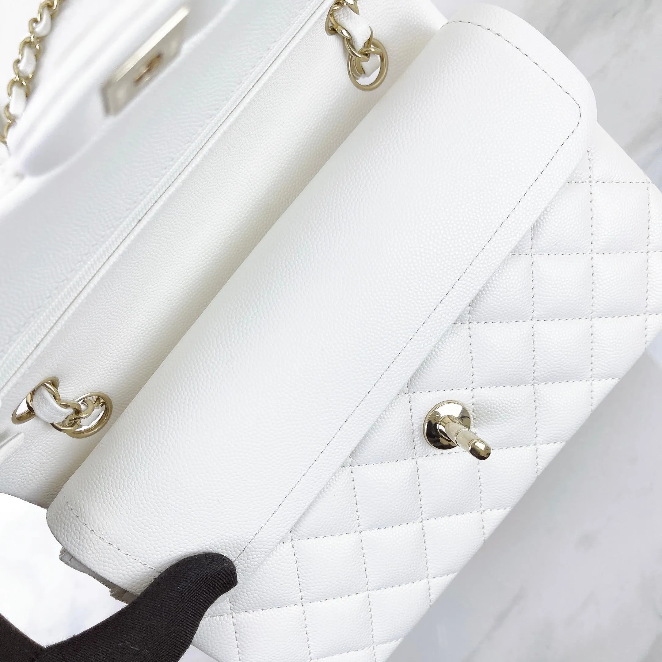 Chanel Timeless Classic Small White Caviar Gold-tone Hardware