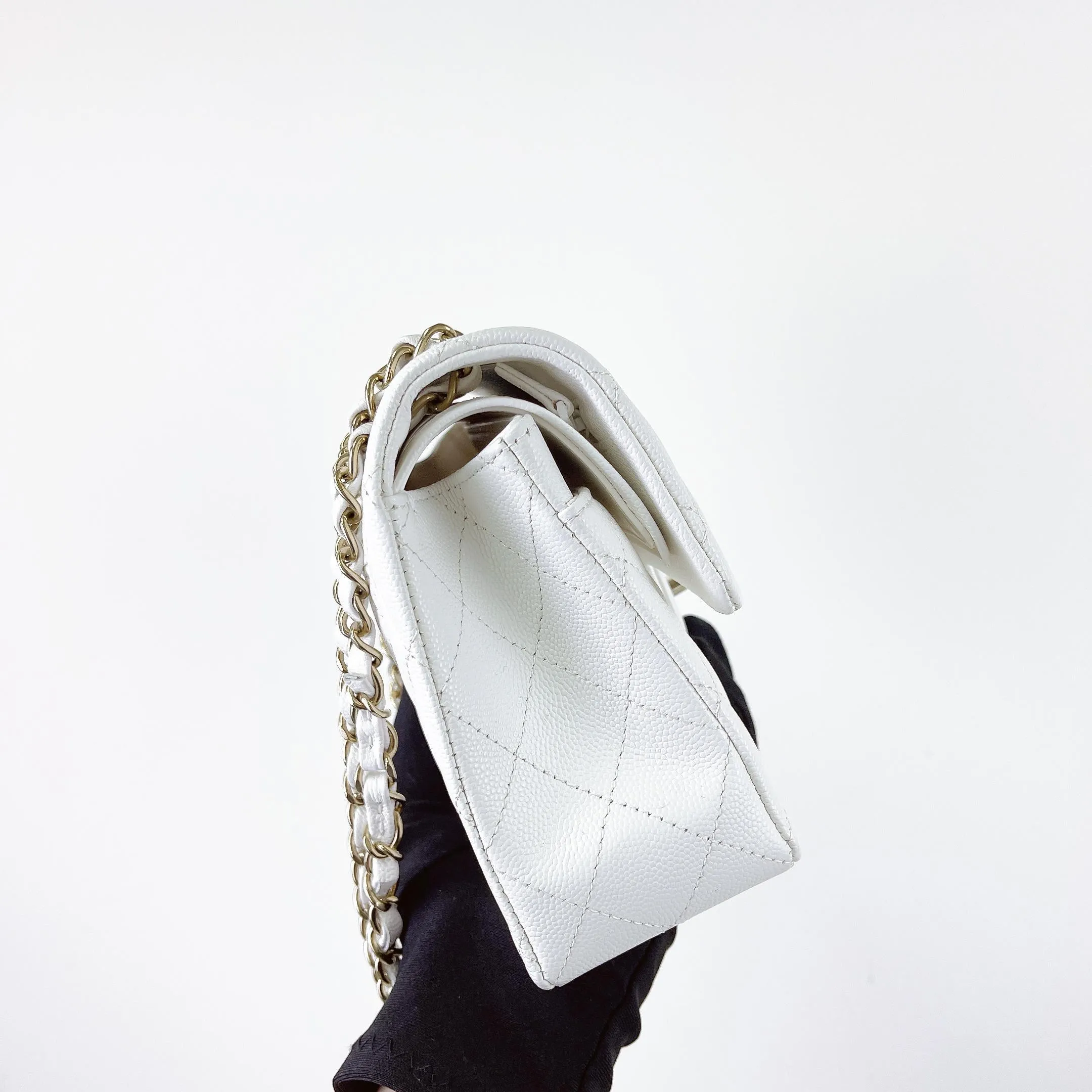 Chanel Timeless Classic Small White Caviar Gold-tone Hardware