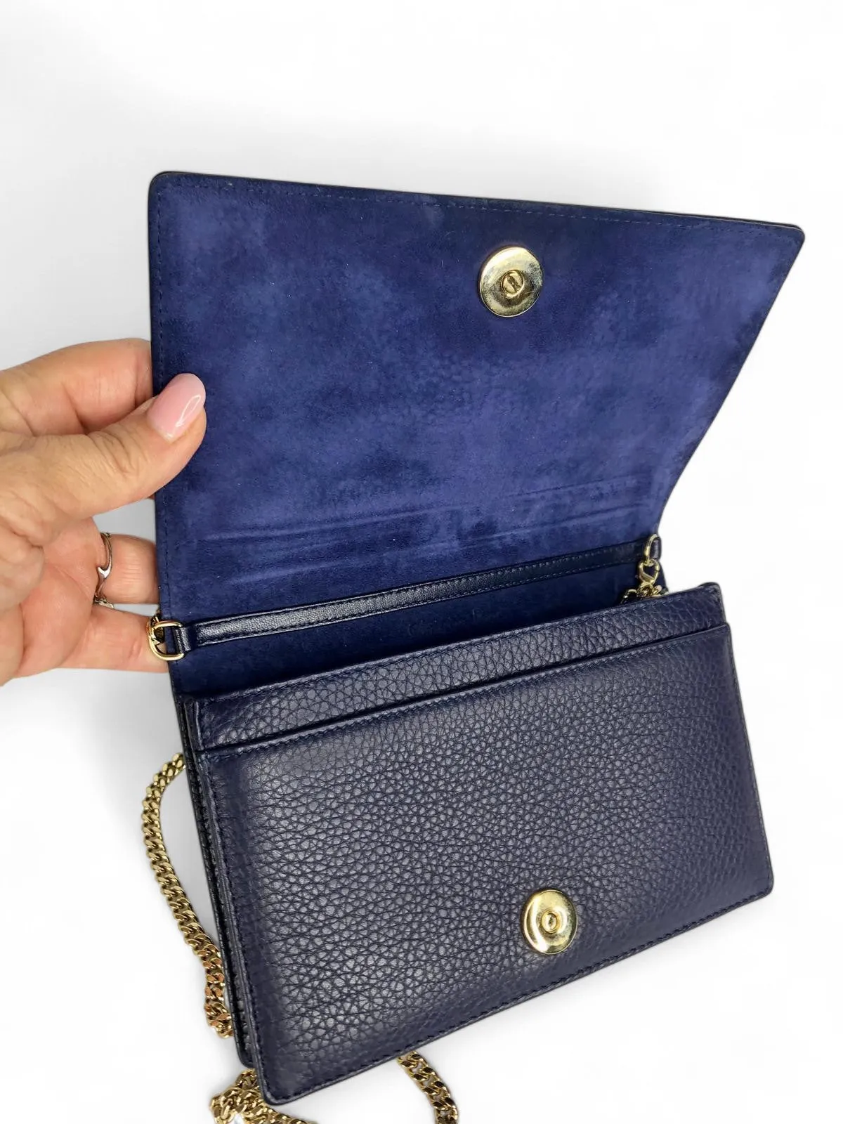 Christian Dior Diorama Navy Cannage Leather Wallet on Chain (WOC) Light Gold-tone Hardware
