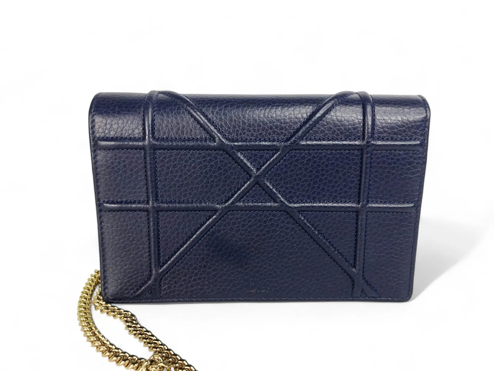Christian Dior Diorama Navy Cannage Leather Wallet on Chain (WOC) Light Gold-tone Hardware