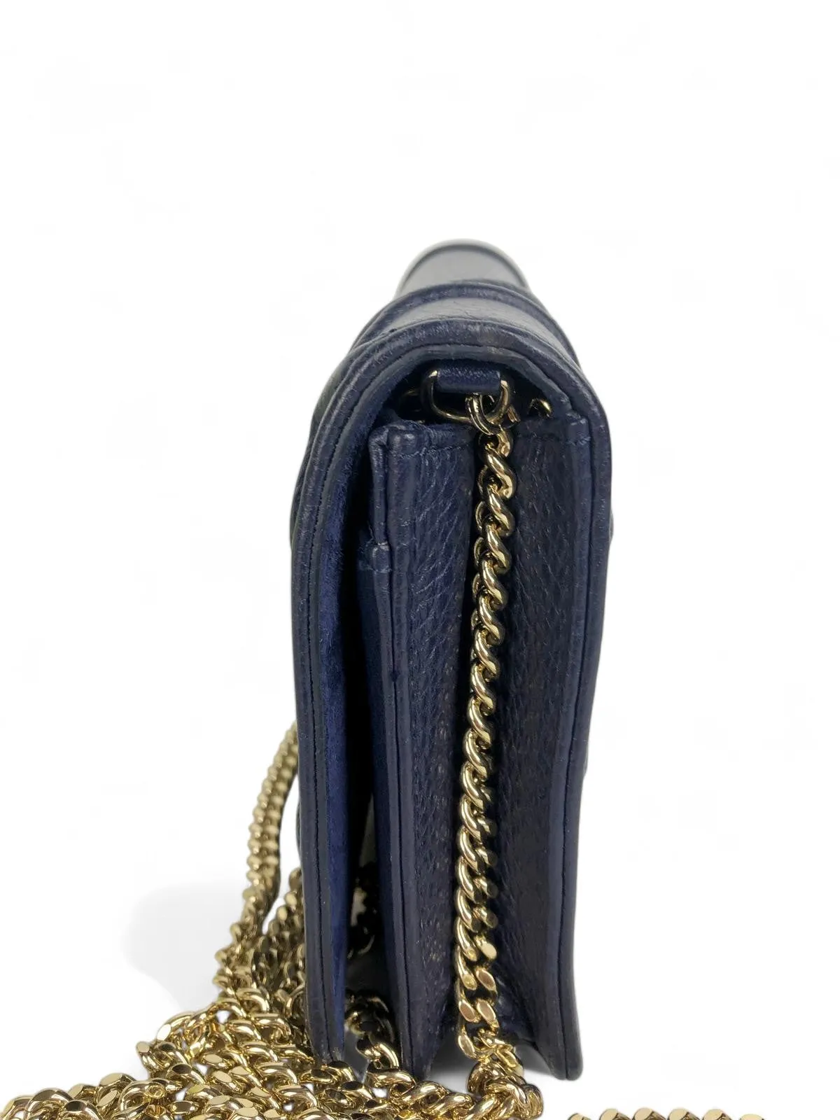 Christian Dior Diorama Navy Cannage Leather Wallet on Chain (WOC) Light Gold-tone Hardware