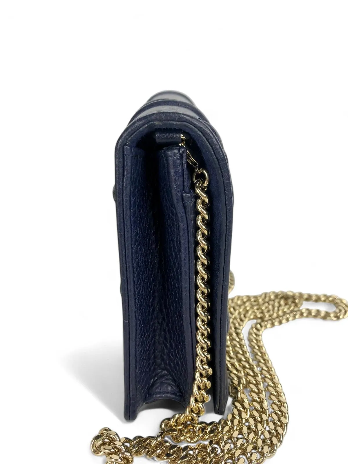 Christian Dior Diorama Navy Cannage Leather Wallet on Chain (WOC) Light Gold-tone Hardware