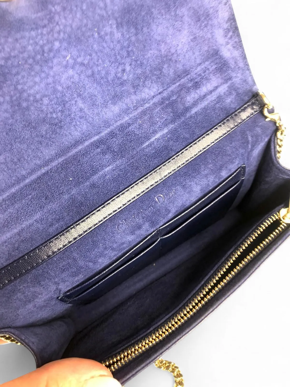 Christian Dior Diorama Navy Cannage Leather Wallet on Chain (WOC) Light Gold-tone Hardware