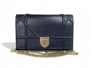 Christian Dior Diorama Navy Cannage Leather Wallet on Chain (WOC) Light Gold-tone Hardware