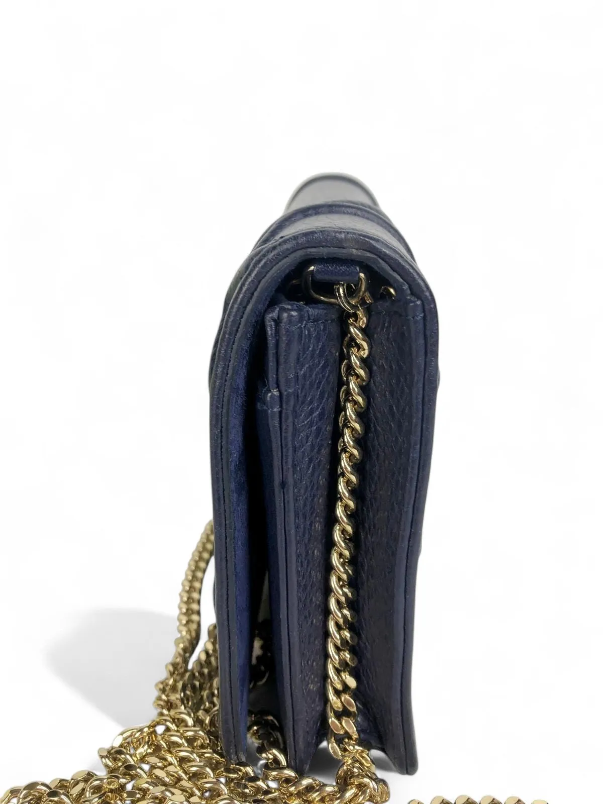 Christian Dior Diorama Navy Cannage Leather Wallet on Chain (WOC) Light Gold-tone Hardware