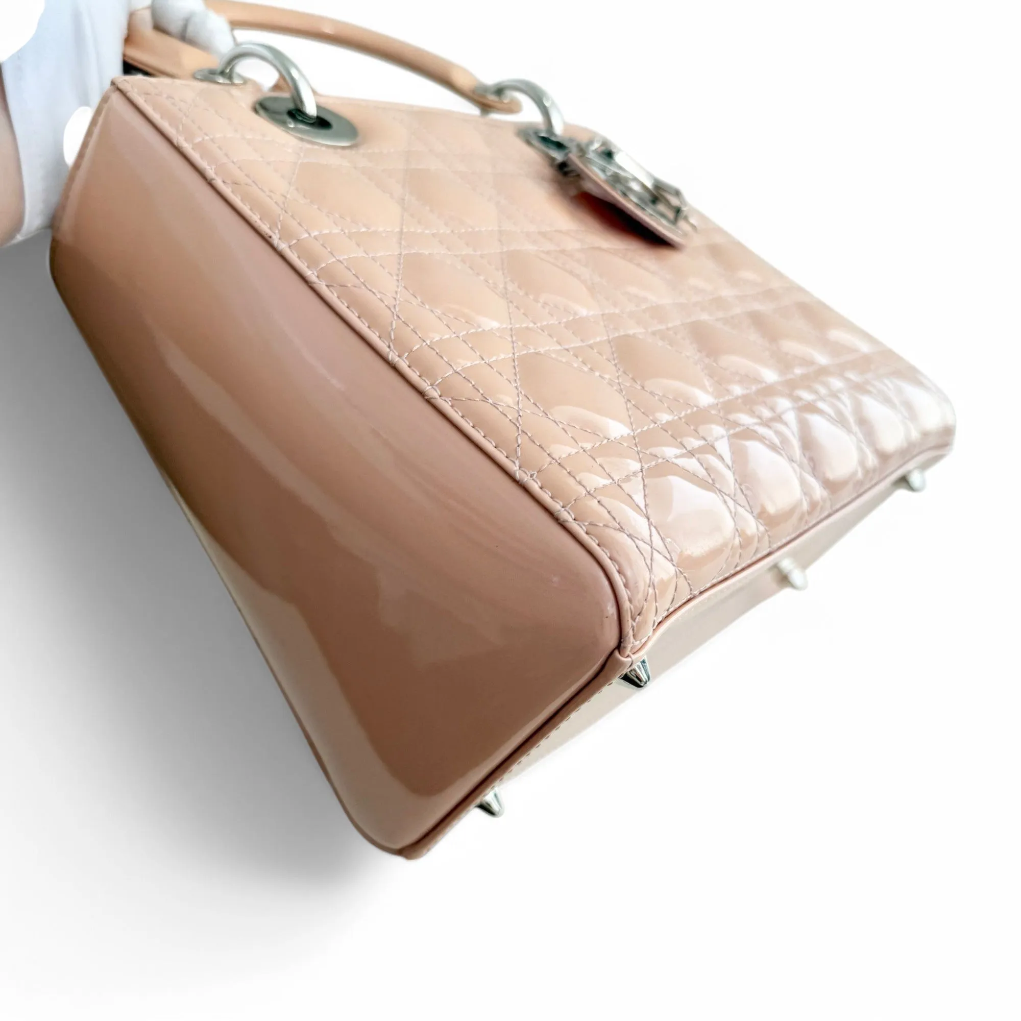 Christian Dior Lady Dior Medium Pink Patent Leather Gold-tone Hardware