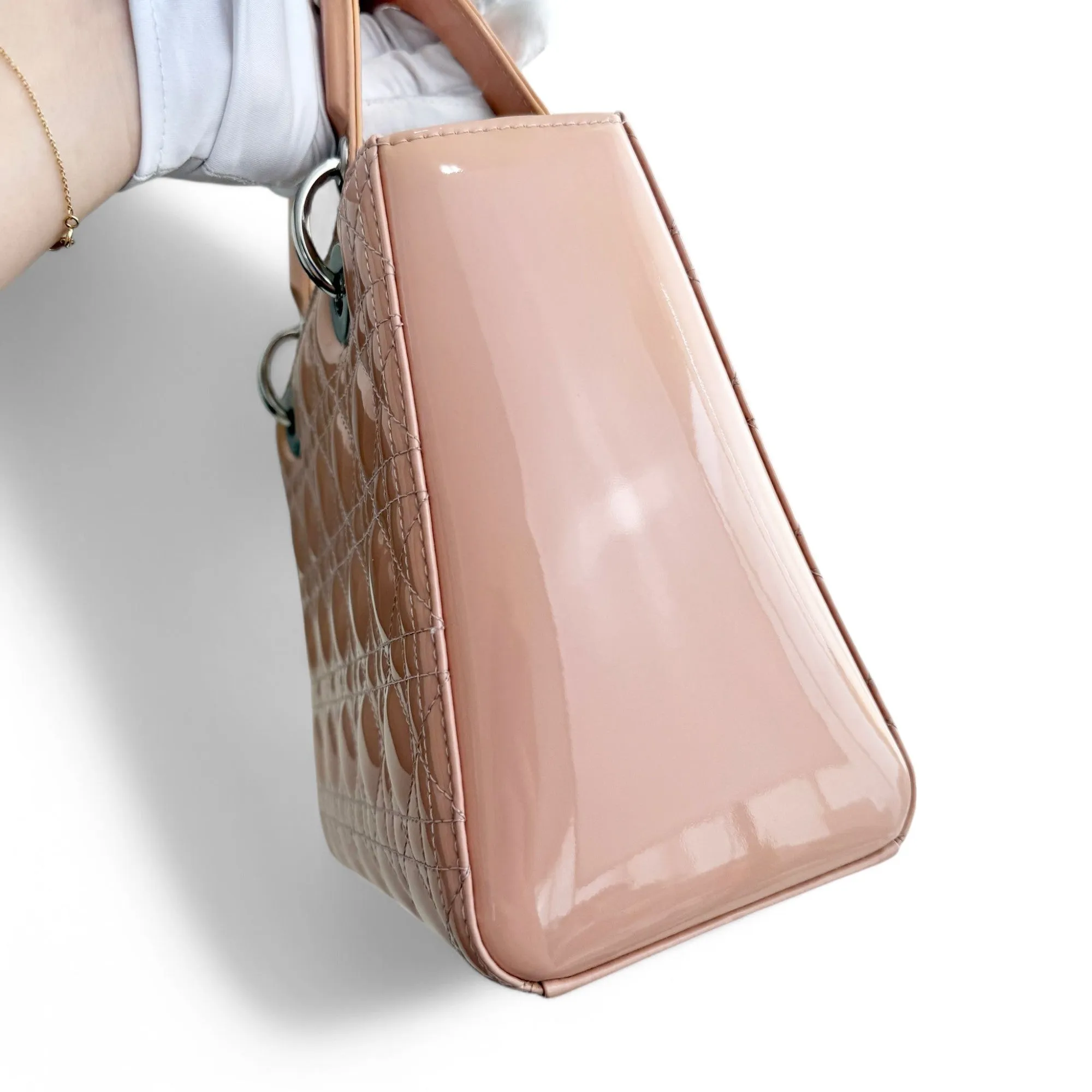 Christian Dior Lady Dior Medium Pink Patent Leather Gold-tone Hardware