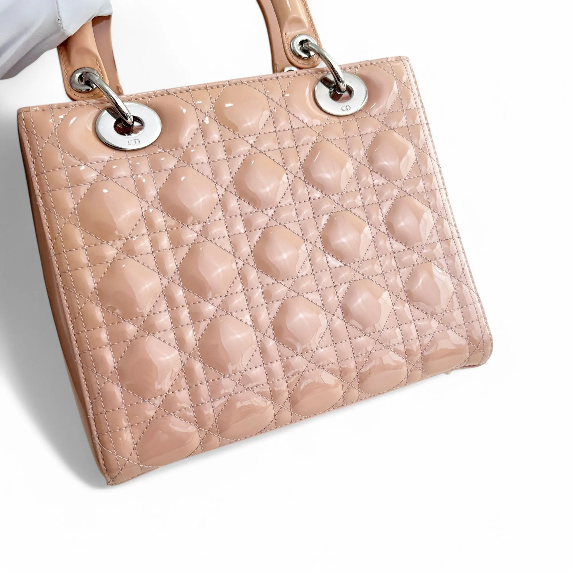 Christian Dior Lady Dior Medium Pink Patent Leather Gold-tone Hardware
