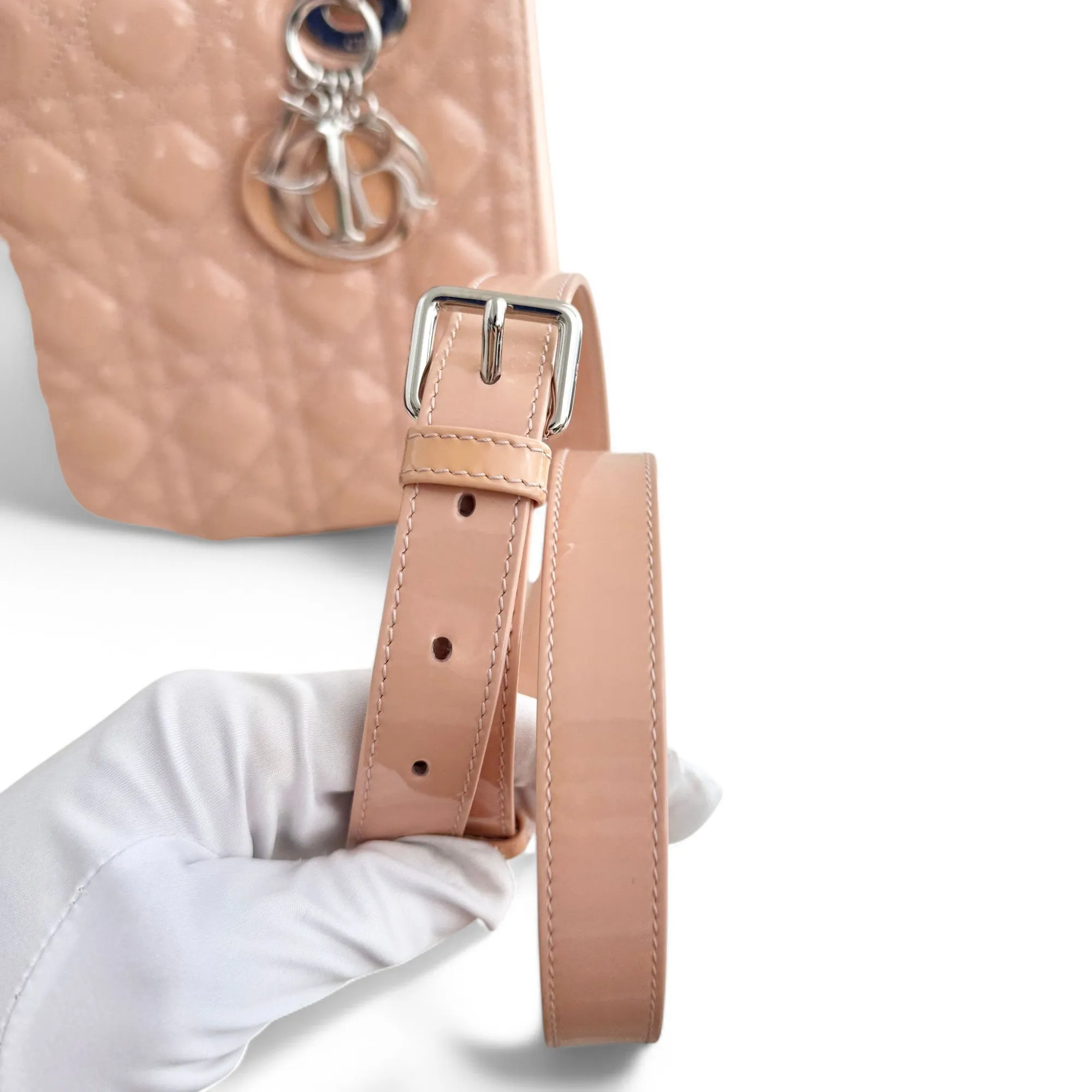 Christian Dior Lady Dior Medium Pink Patent Leather Gold-tone Hardware
