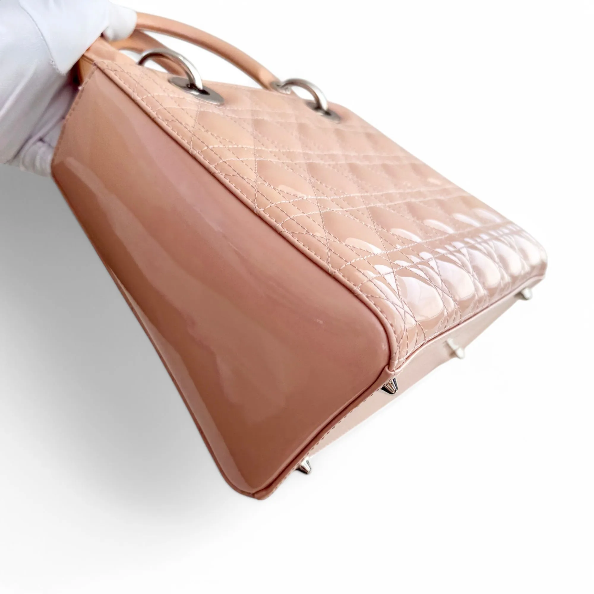Christian Dior Lady Dior Medium Pink Patent Leather Gold-tone Hardware