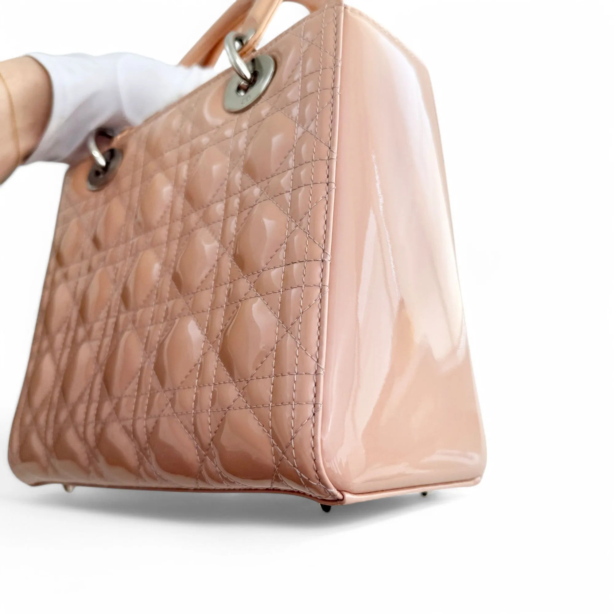 Christian Dior Lady Dior Medium Pink Patent Leather Gold-tone Hardware