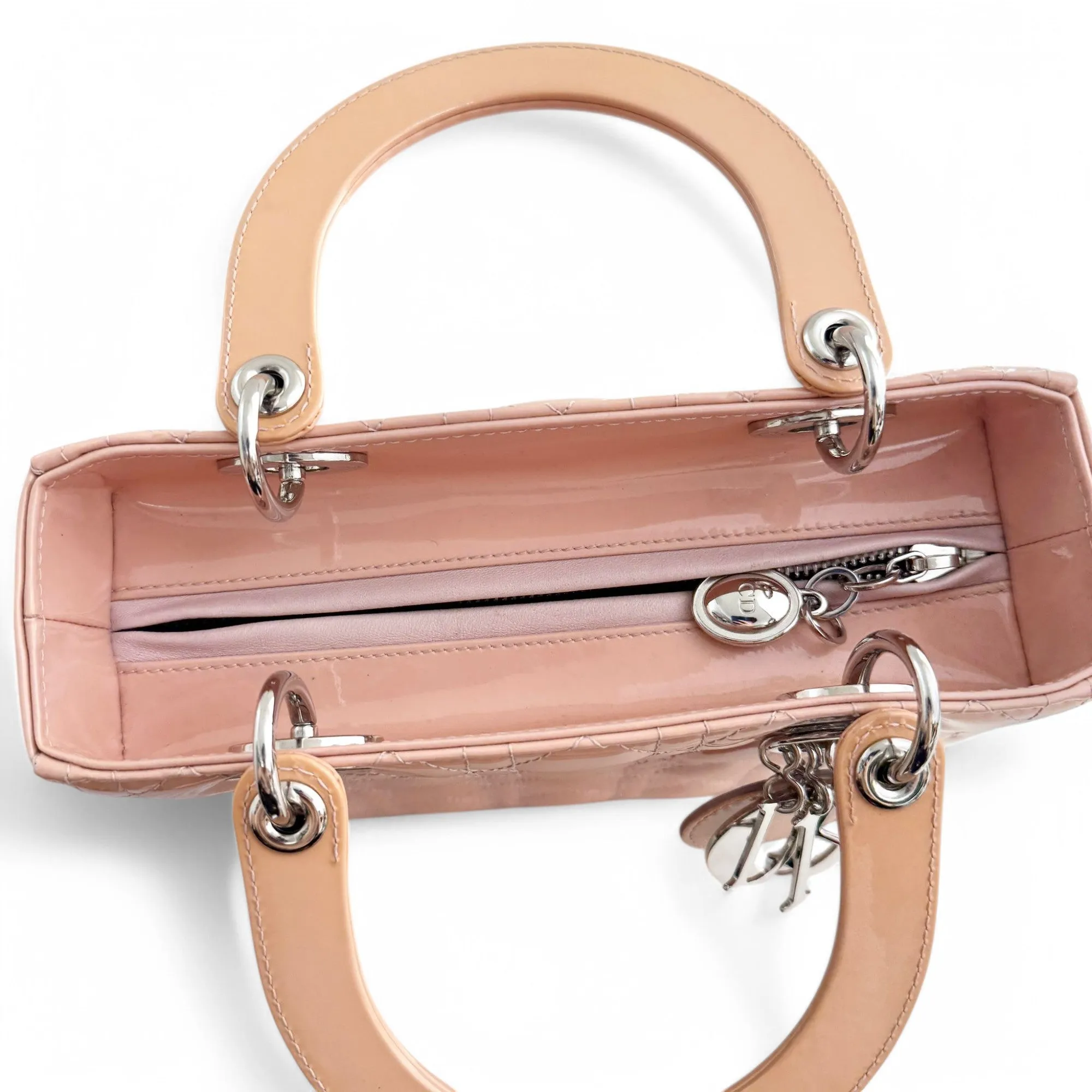 Christian Dior Lady Dior Medium Pink Patent Leather Gold-tone Hardware