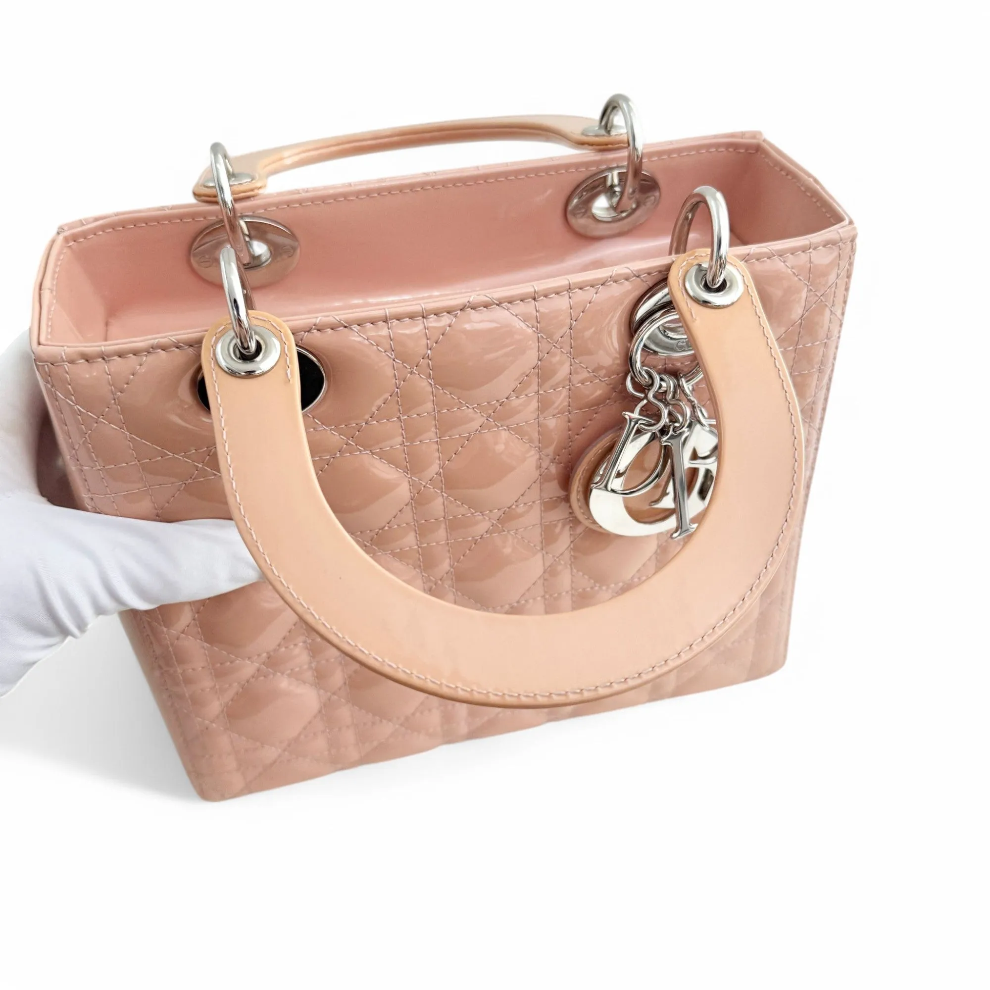 Christian Dior Lady Dior Medium Pink Patent Leather Gold-tone Hardware