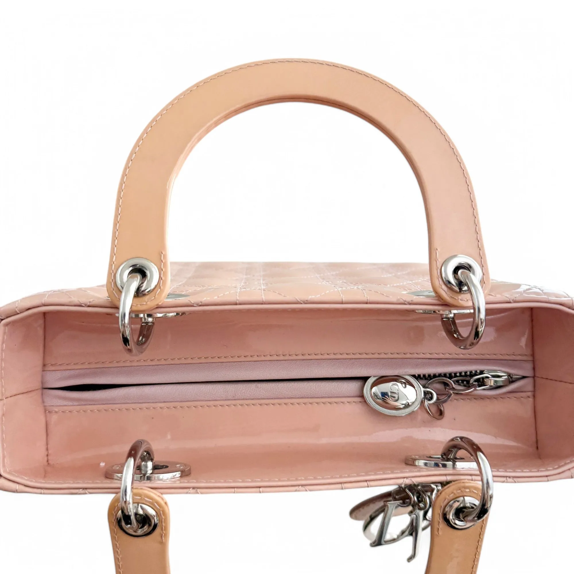 Christian Dior Lady Dior Medium Pink Patent Leather Gold-tone Hardware