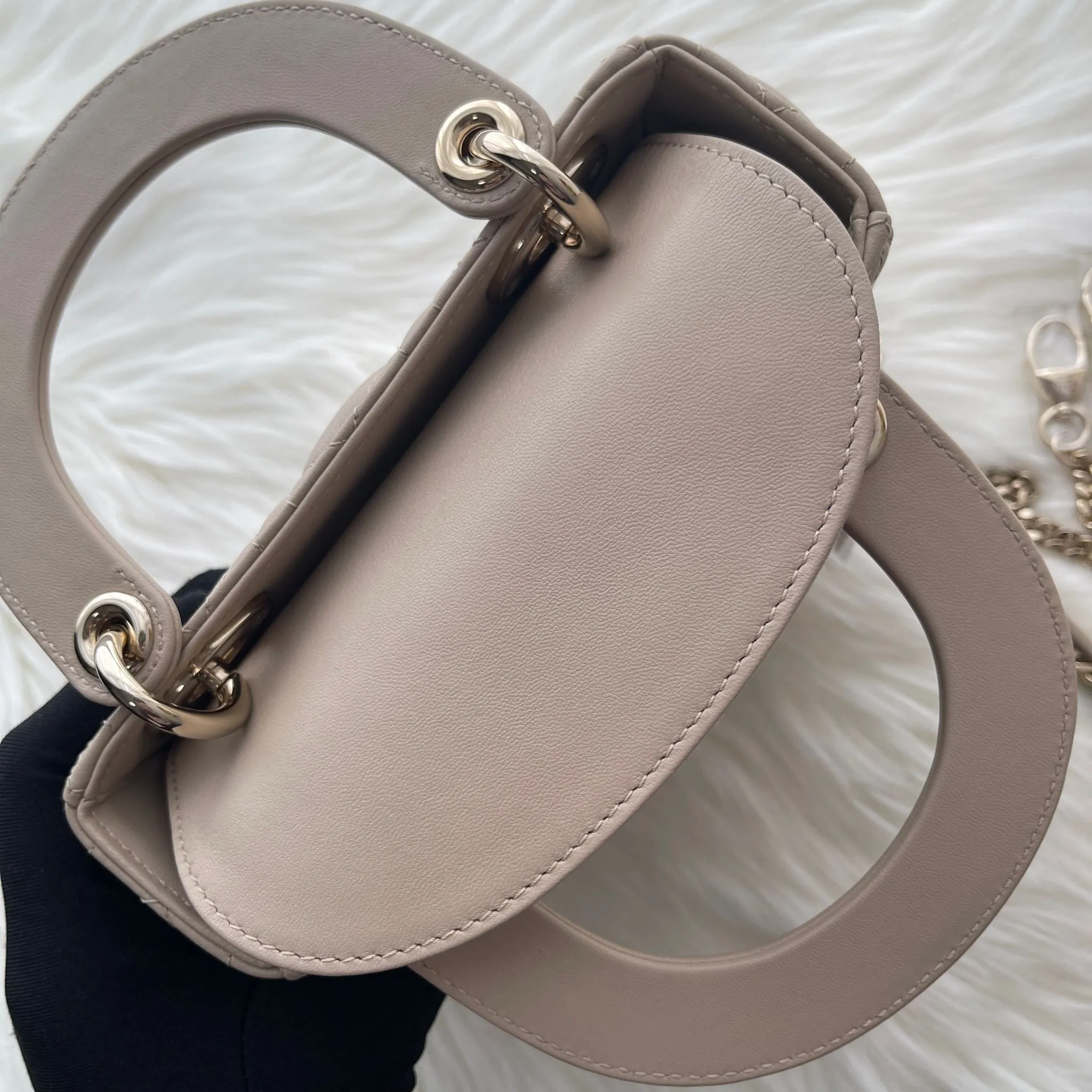 Christian Dior Lady Dior Mini Beige Lambskin Gold-tone Hardware