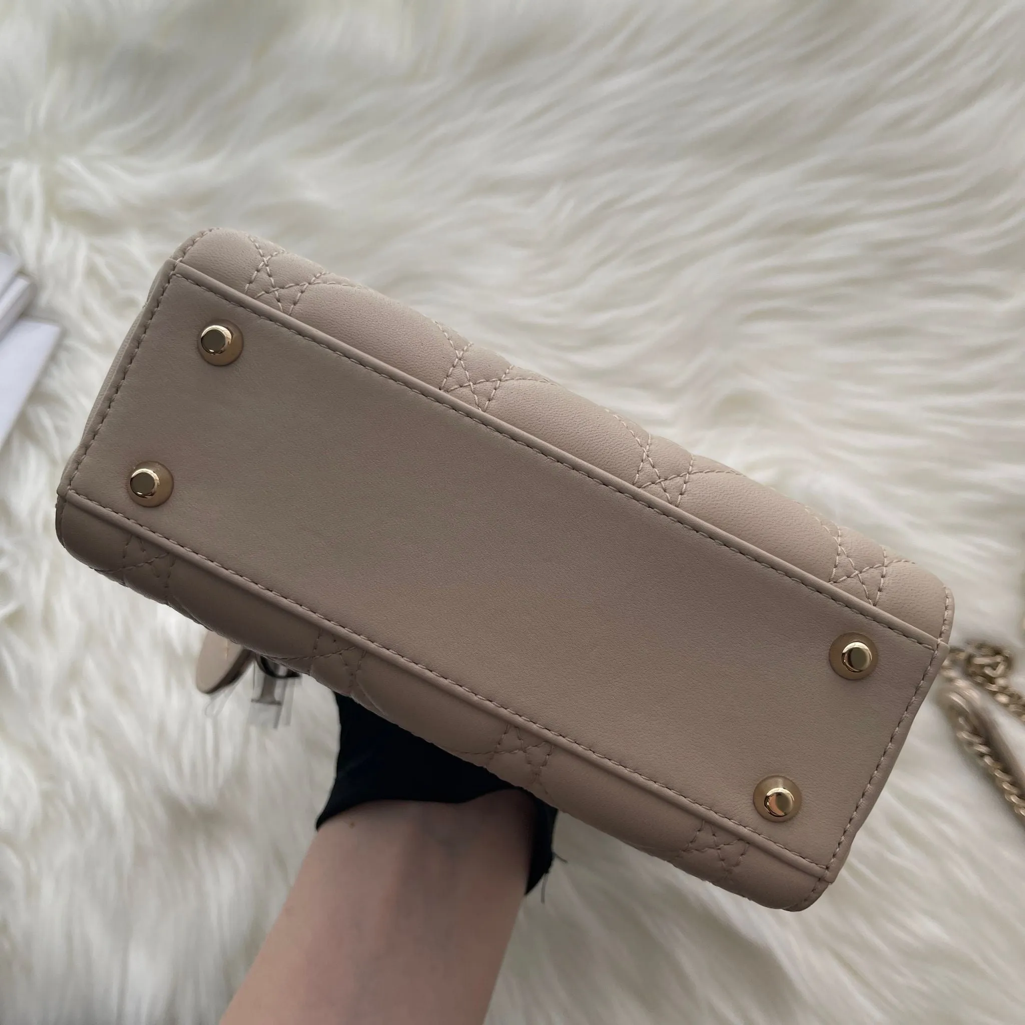 Christian Dior Lady Dior Mini Beige Lambskin Gold-tone Hardware