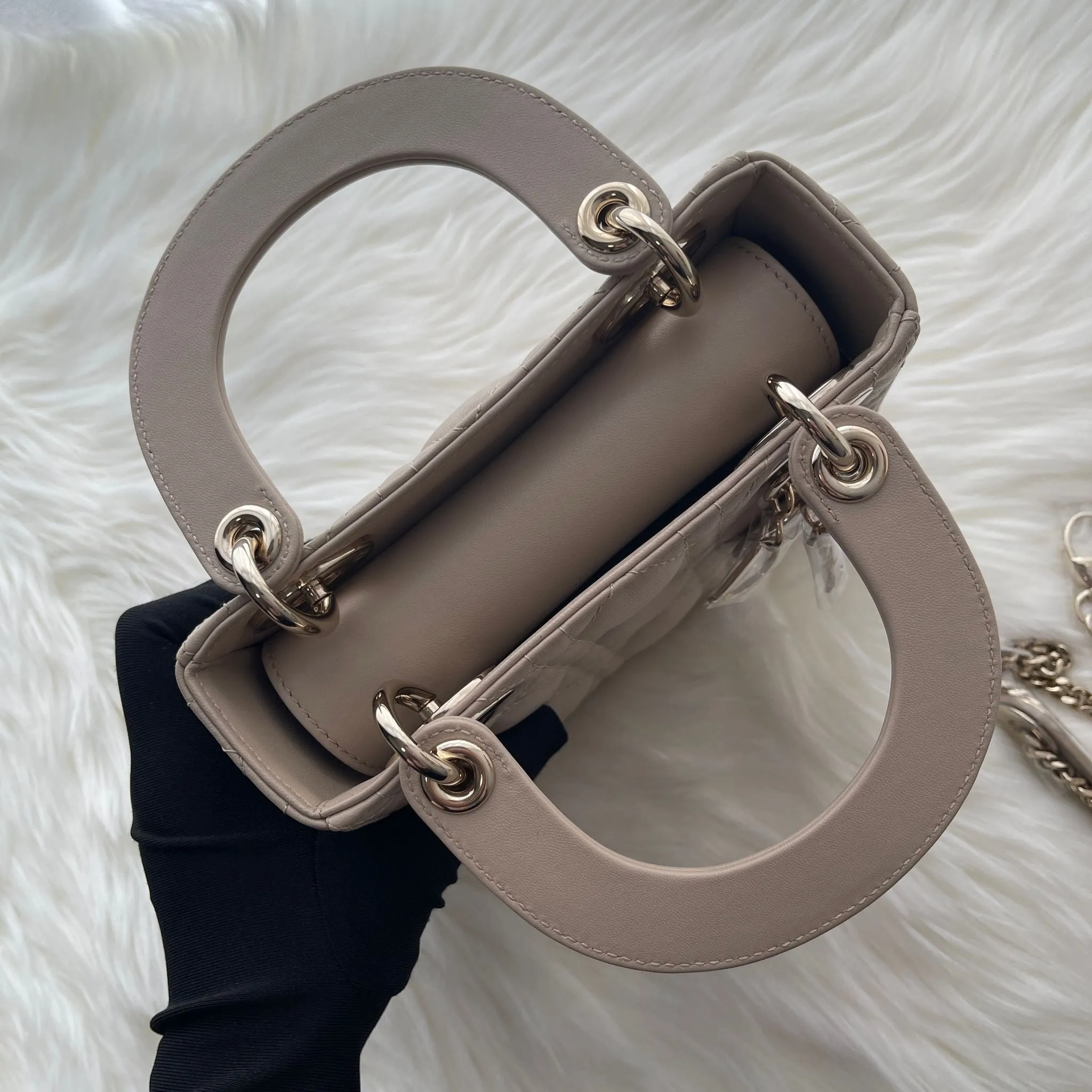 Christian Dior Lady Dior Mini Beige Lambskin Gold-tone Hardware