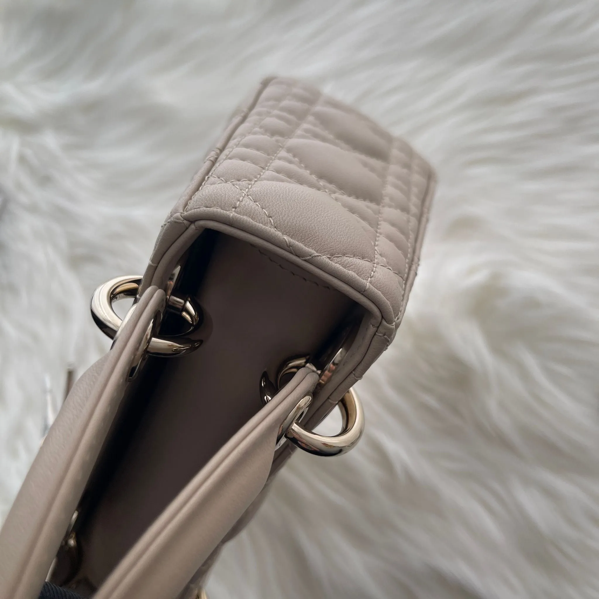 Christian Dior Lady Dior Mini Beige Lambskin Gold-tone Hardware