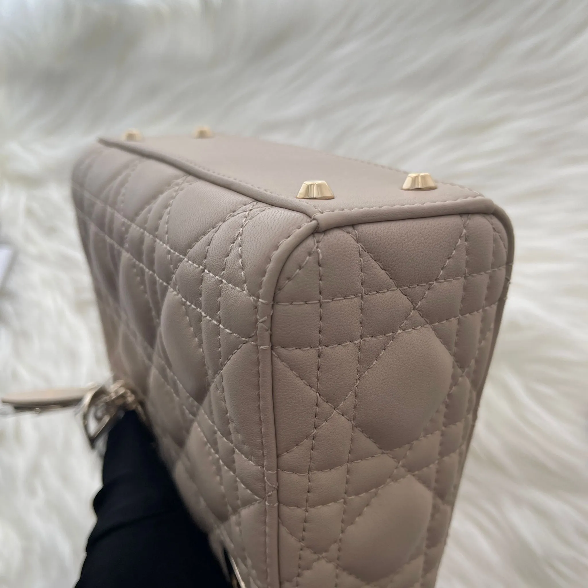 Christian Dior Lady Dior Mini Beige Lambskin Gold-tone Hardware