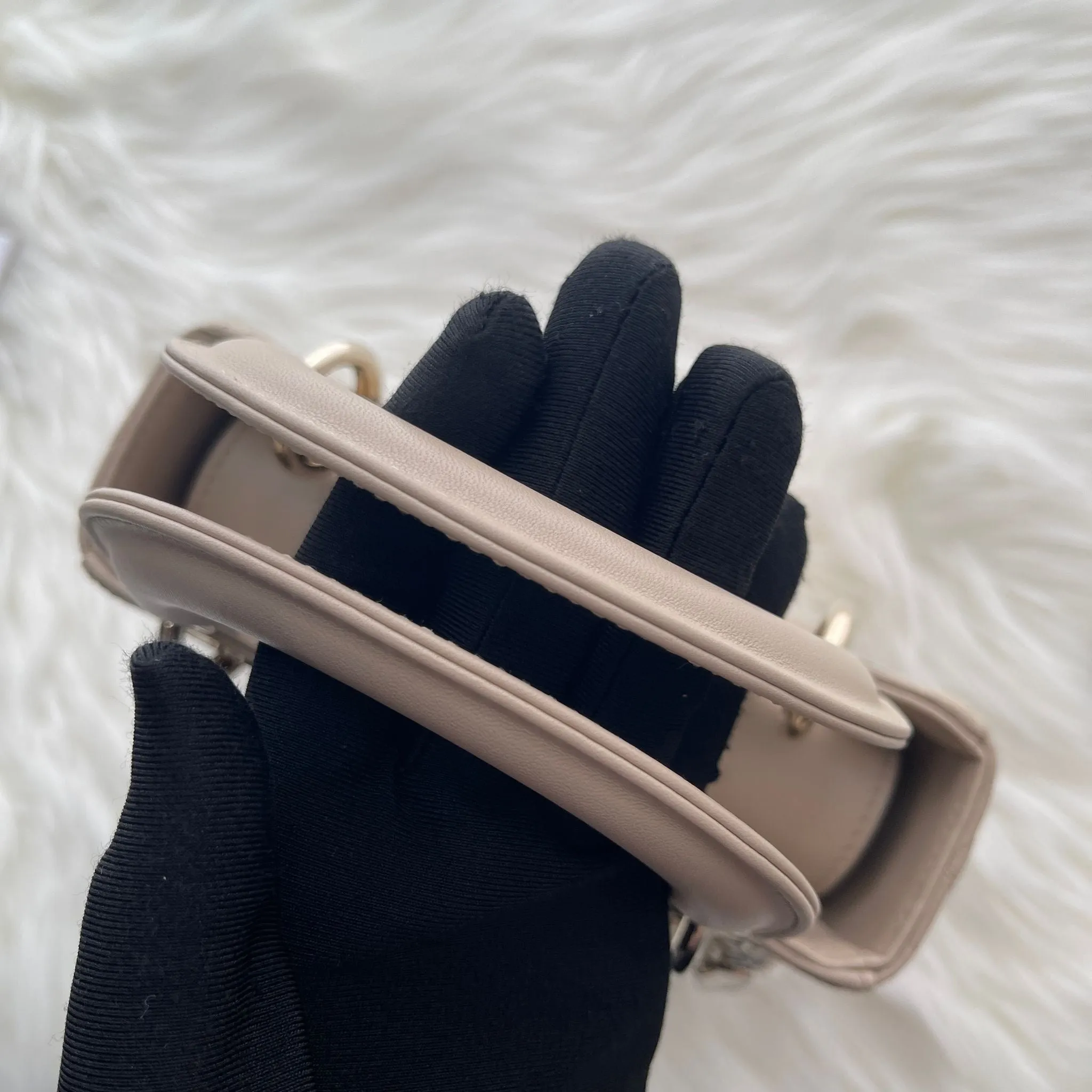 Christian Dior Lady Dior Mini Beige Lambskin Gold-tone Hardware
