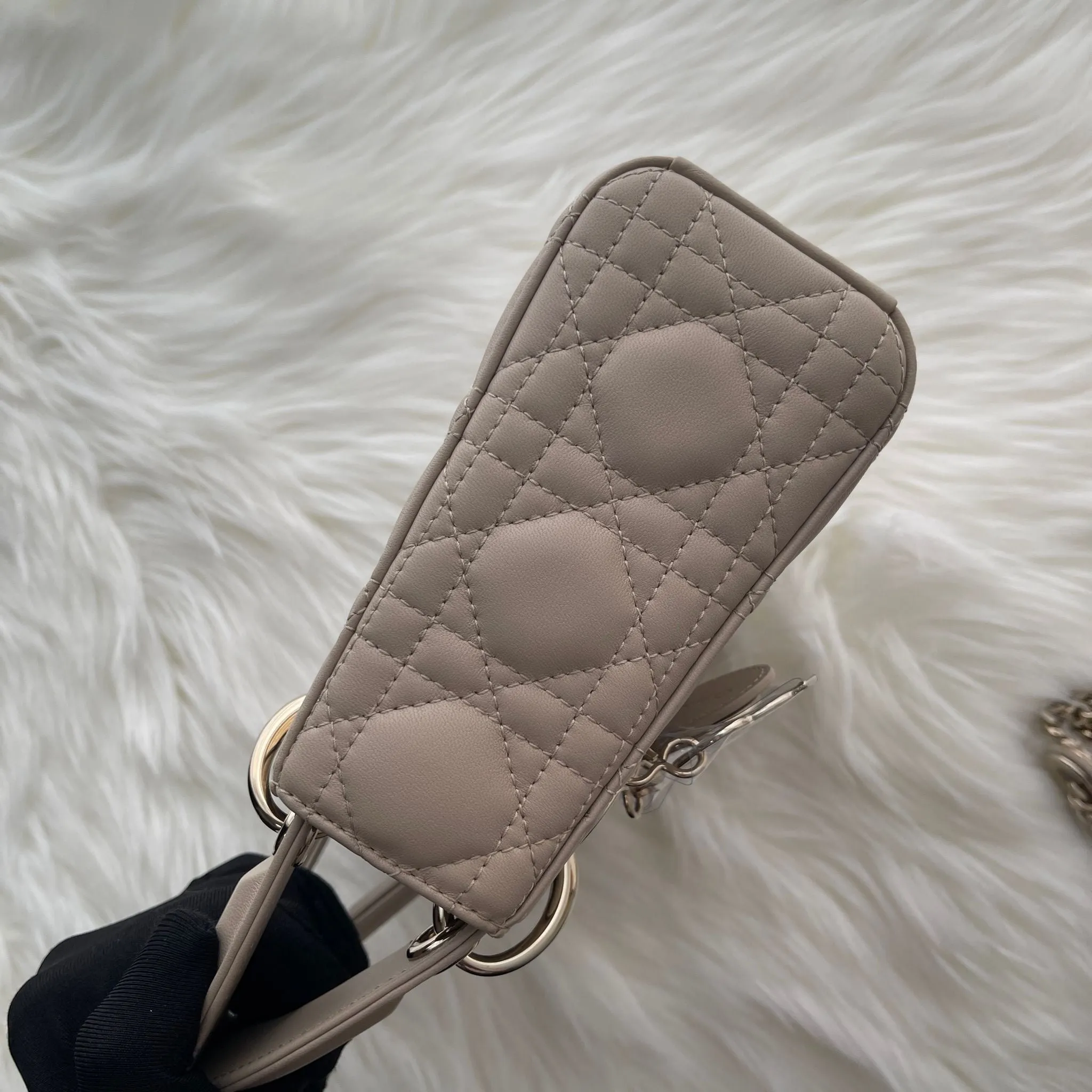 Christian Dior Lady Dior Mini Beige Lambskin Gold-tone Hardware