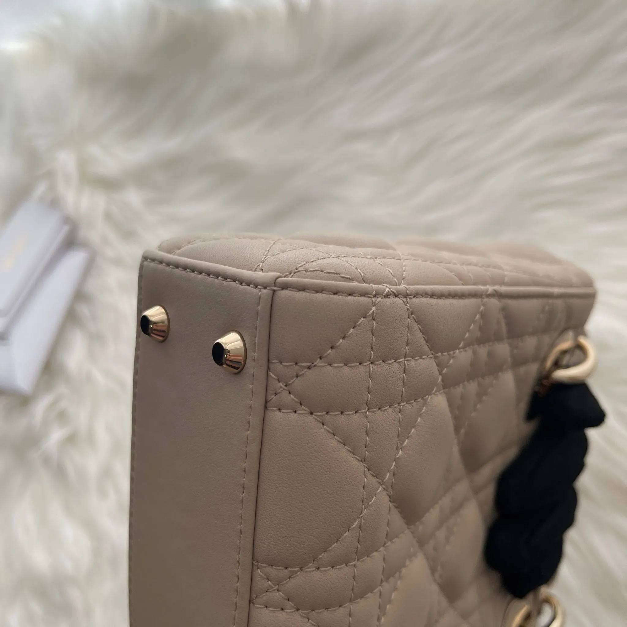 Christian Dior Lady Dior Mini Beige Lambskin Gold-tone Hardware