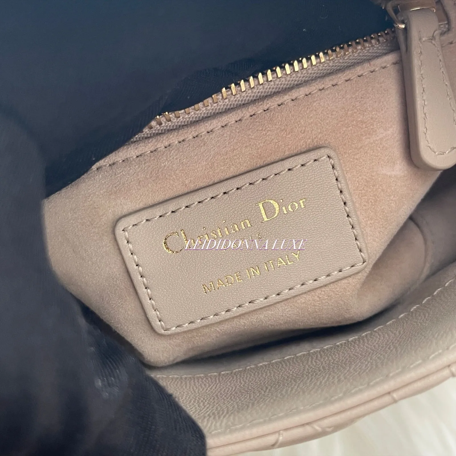Christian Dior Lady Dior Mini Beige Lambskin Gold-tone Hardware