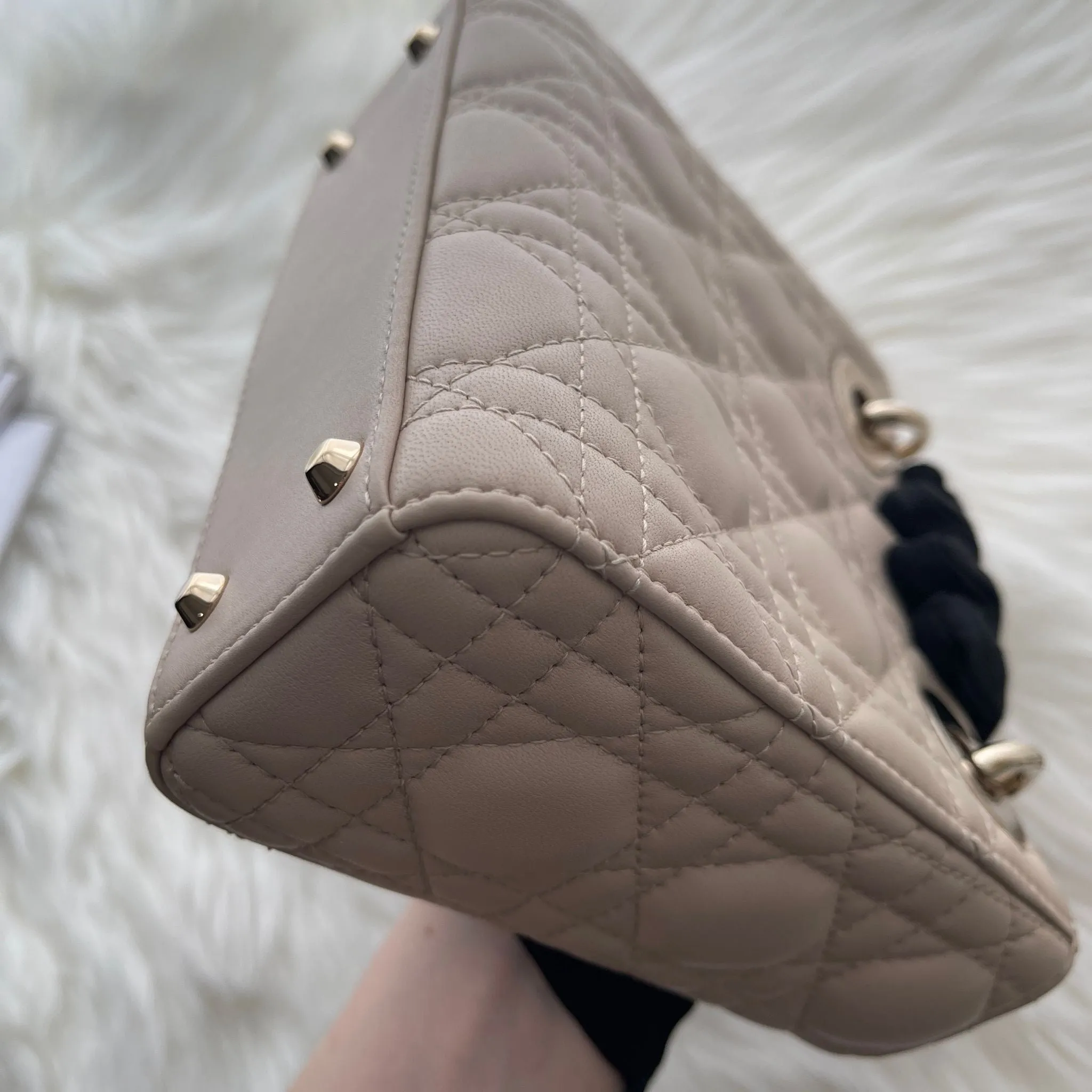 Christian Dior Lady Dior Mini Beige Lambskin Gold-tone Hardware