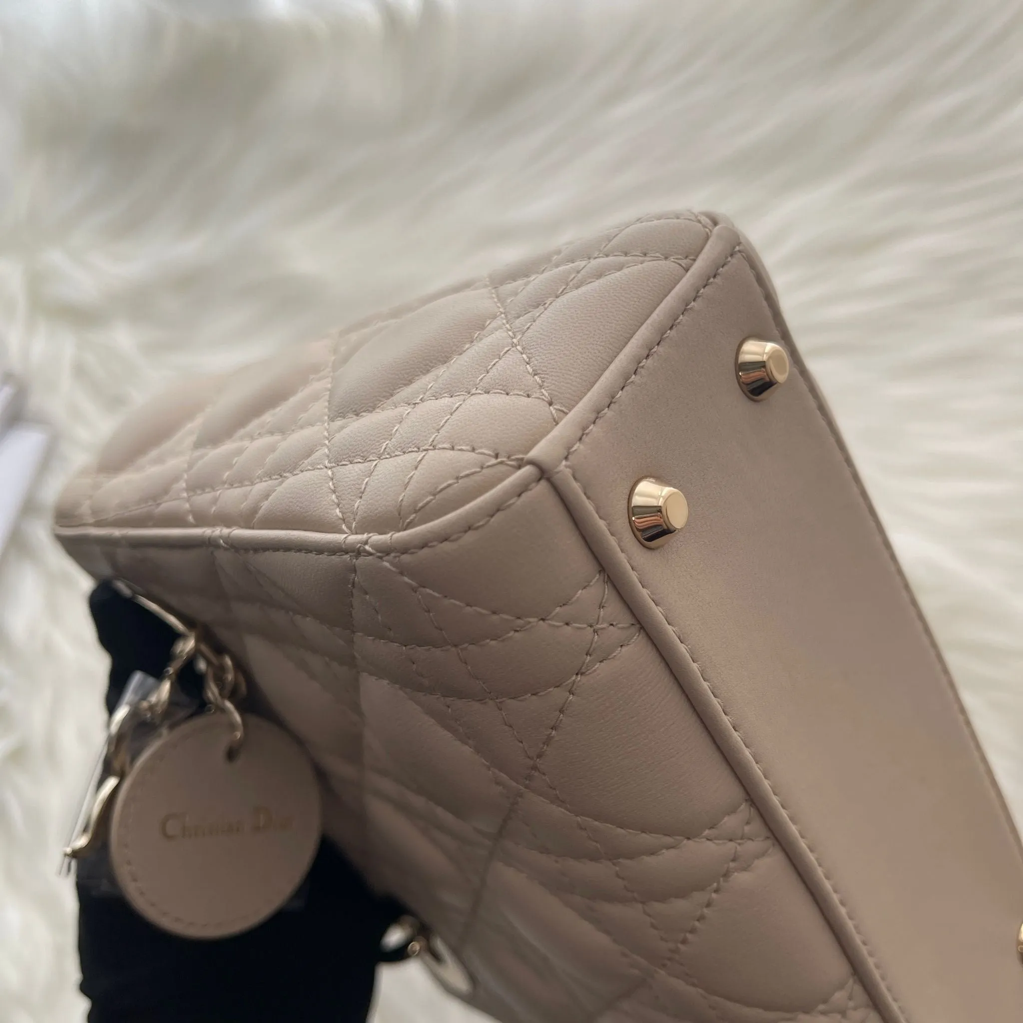 Christian Dior Lady Dior Mini Beige Lambskin Gold-tone Hardware